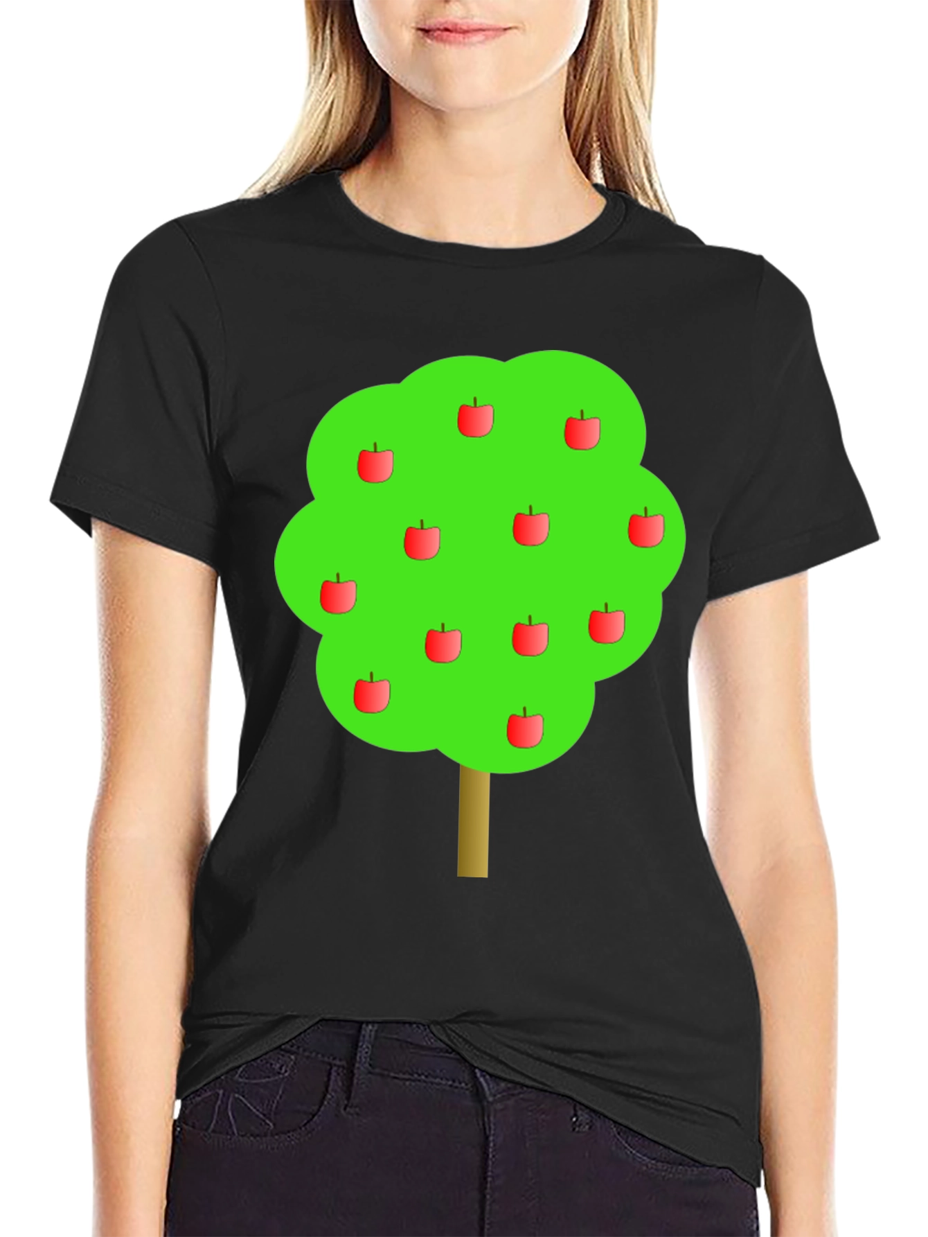 Apple Tree Graphic Print Black T-Shirt