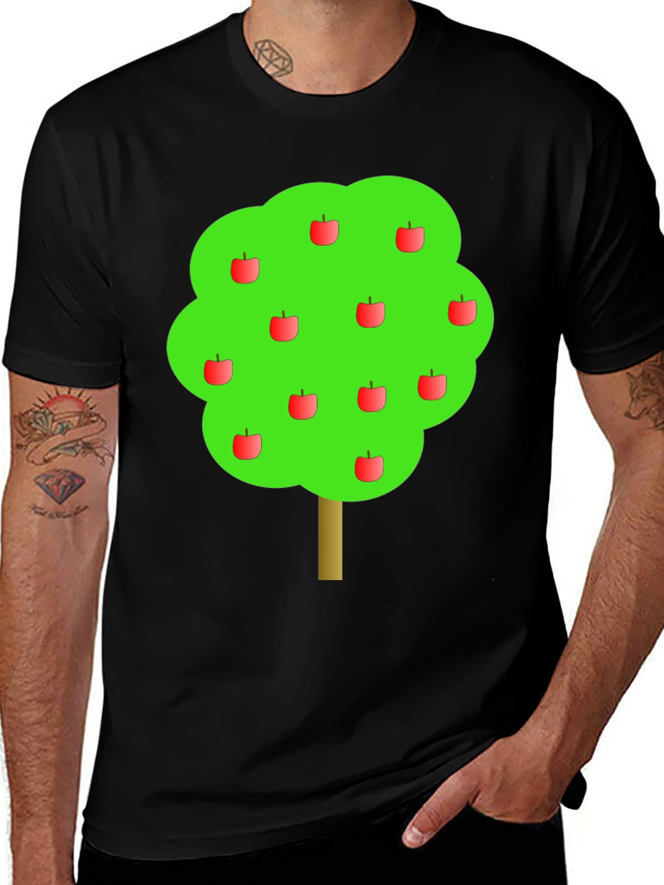Apple Tree Graphic Print Black T-Shirt