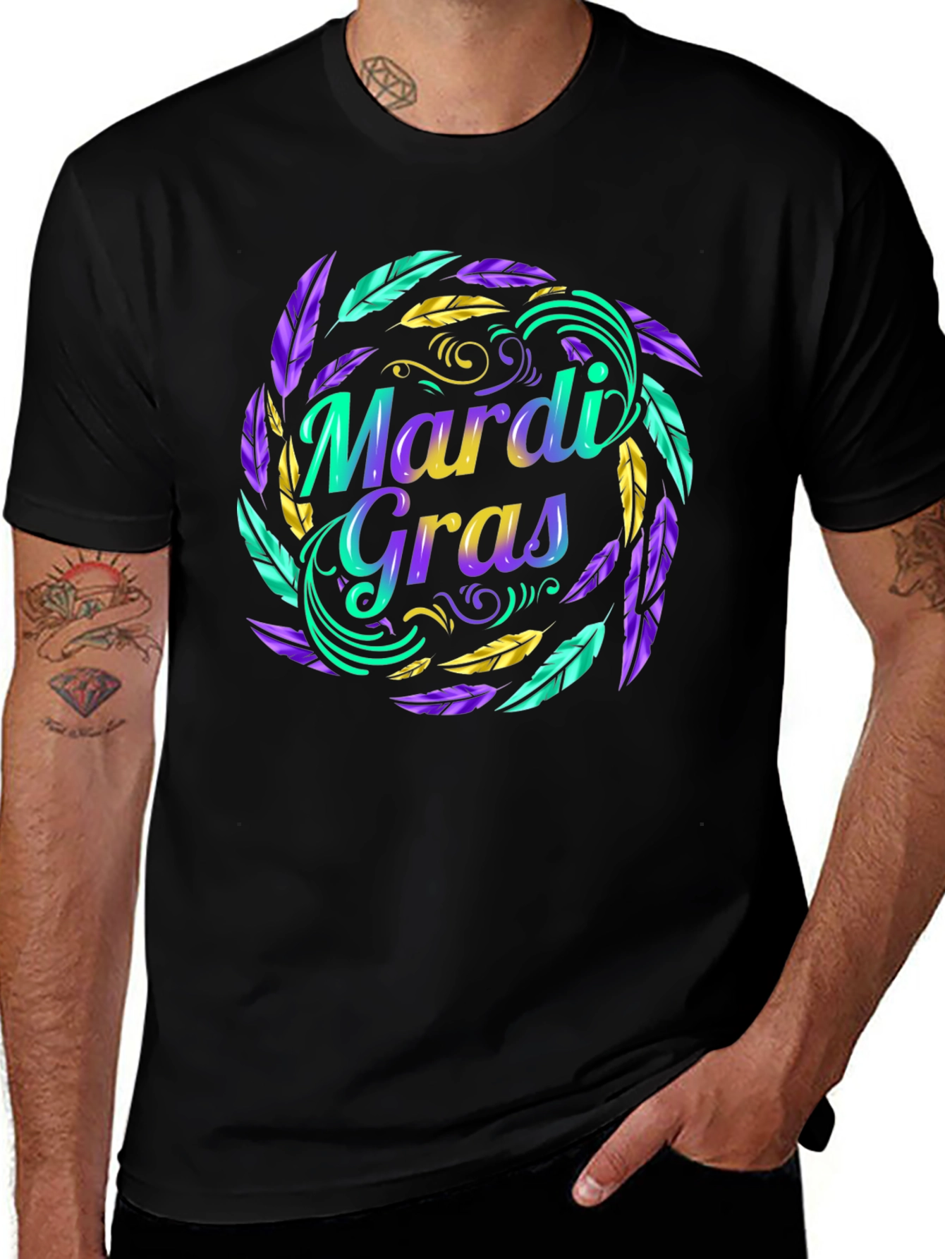 Mardi Gras Feather Graphic T-Shirt