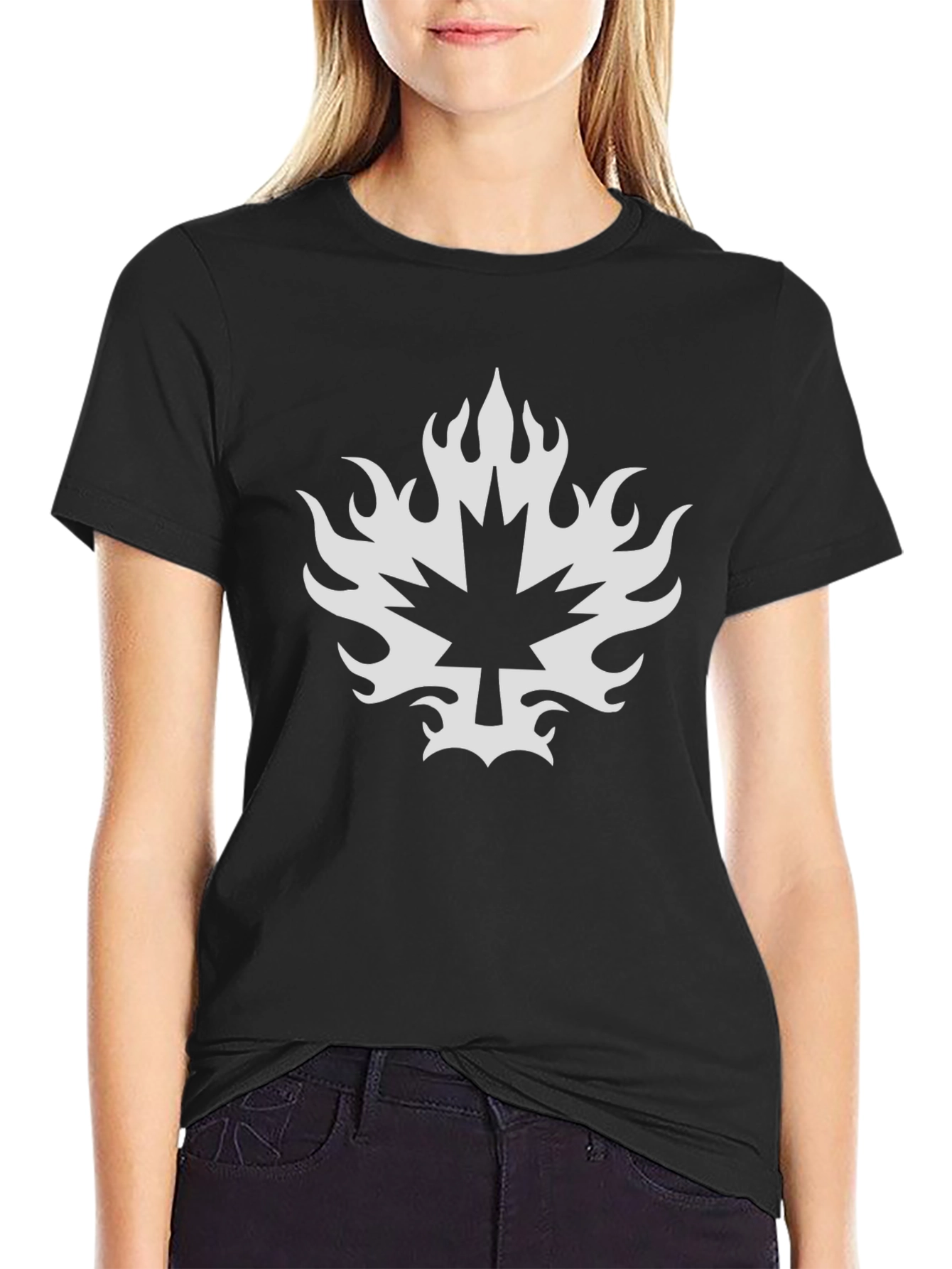 Maple Leaf Fire Graphic T-Shirt - Bold Black Tee