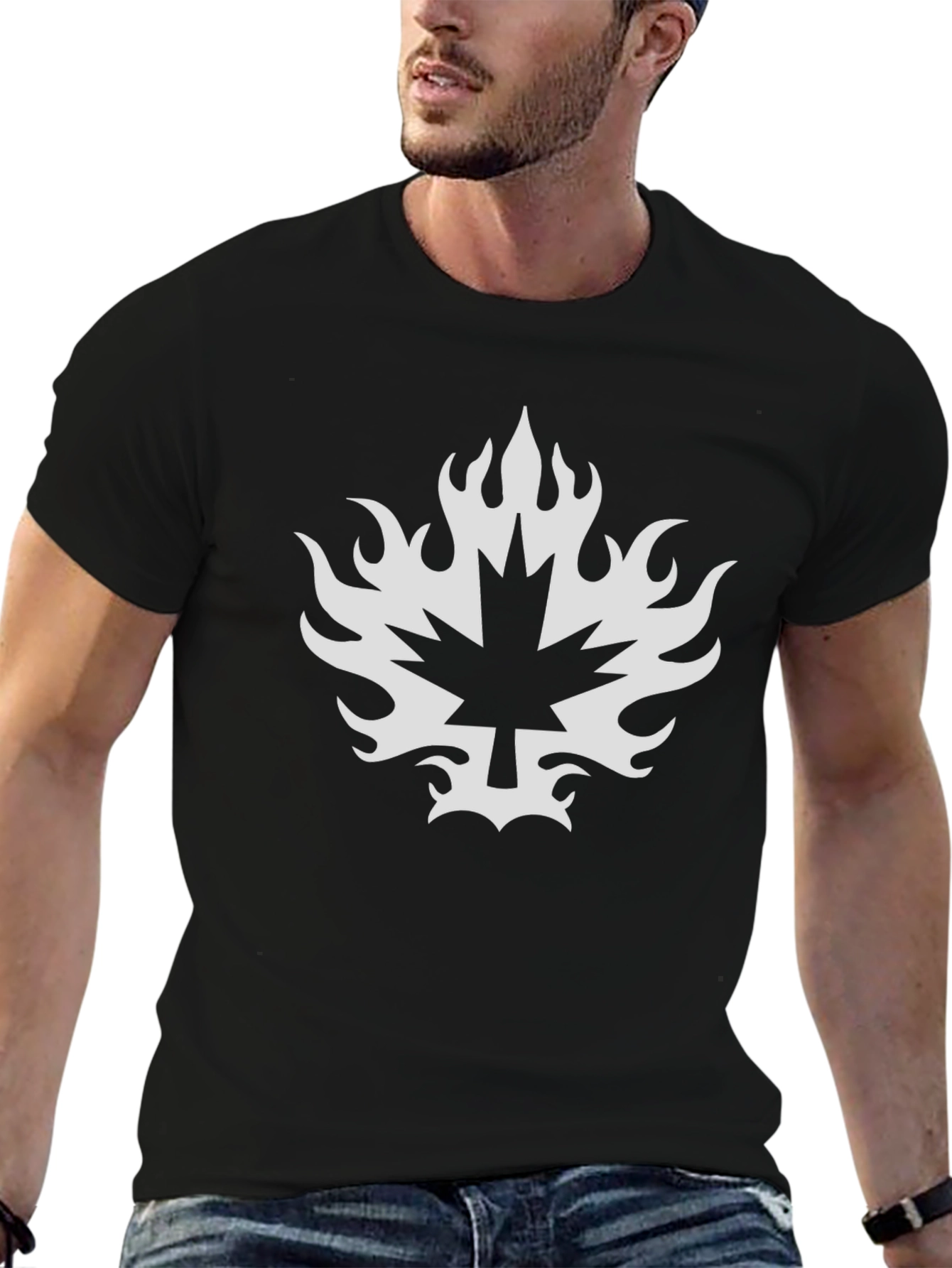 Maple Leaf Fire Graphic T-Shirt - Bold Black Tee