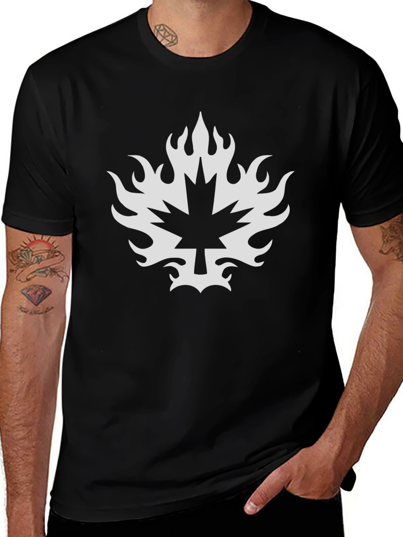 Maple Leaf Fire Graphic T-Shirt - Bold Black Tee