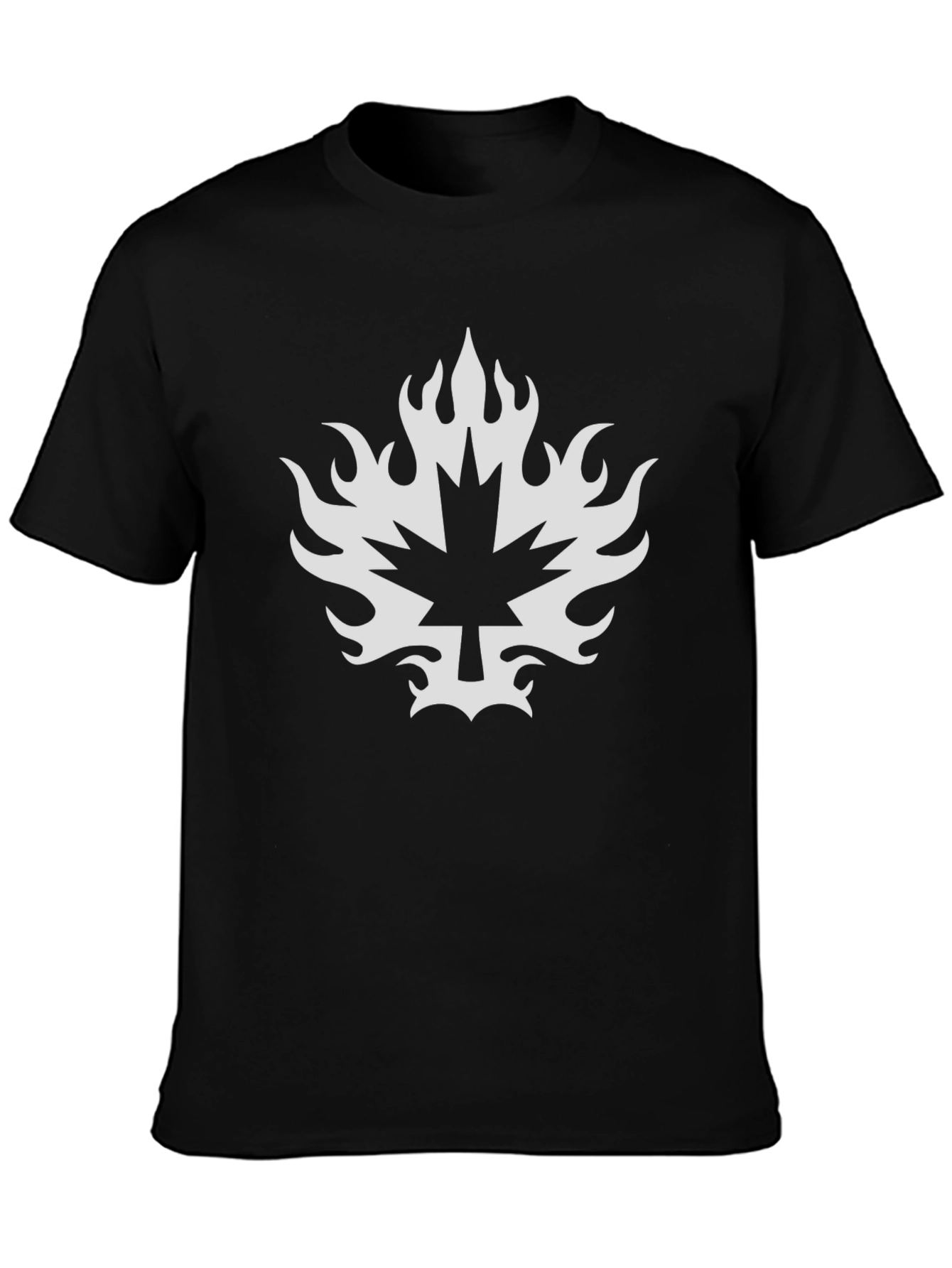 Maple Leaf Fire Graphic T-Shirt - Bold Black Tee