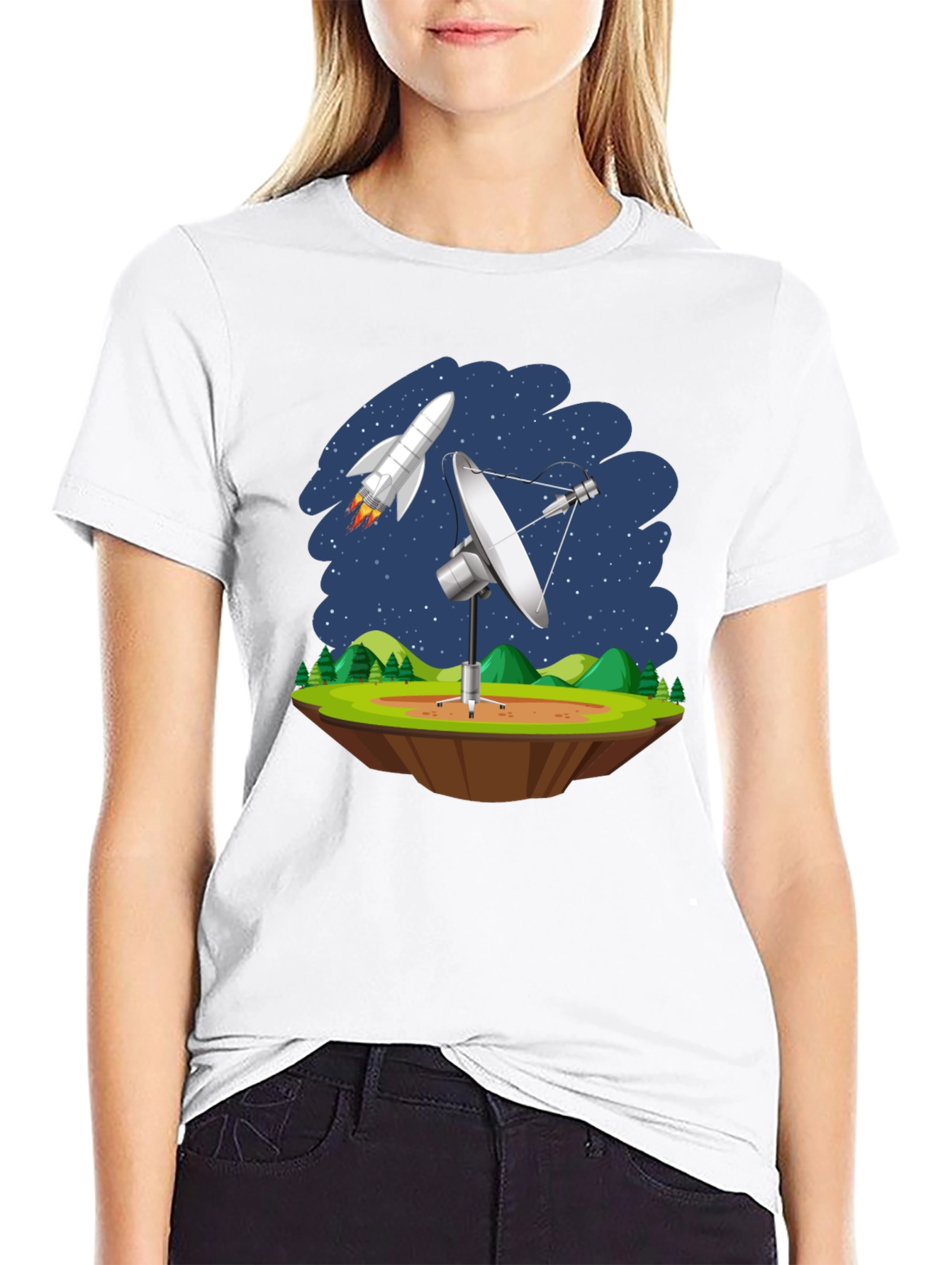Space Station T-Shirt - Rocket & Satellite Design