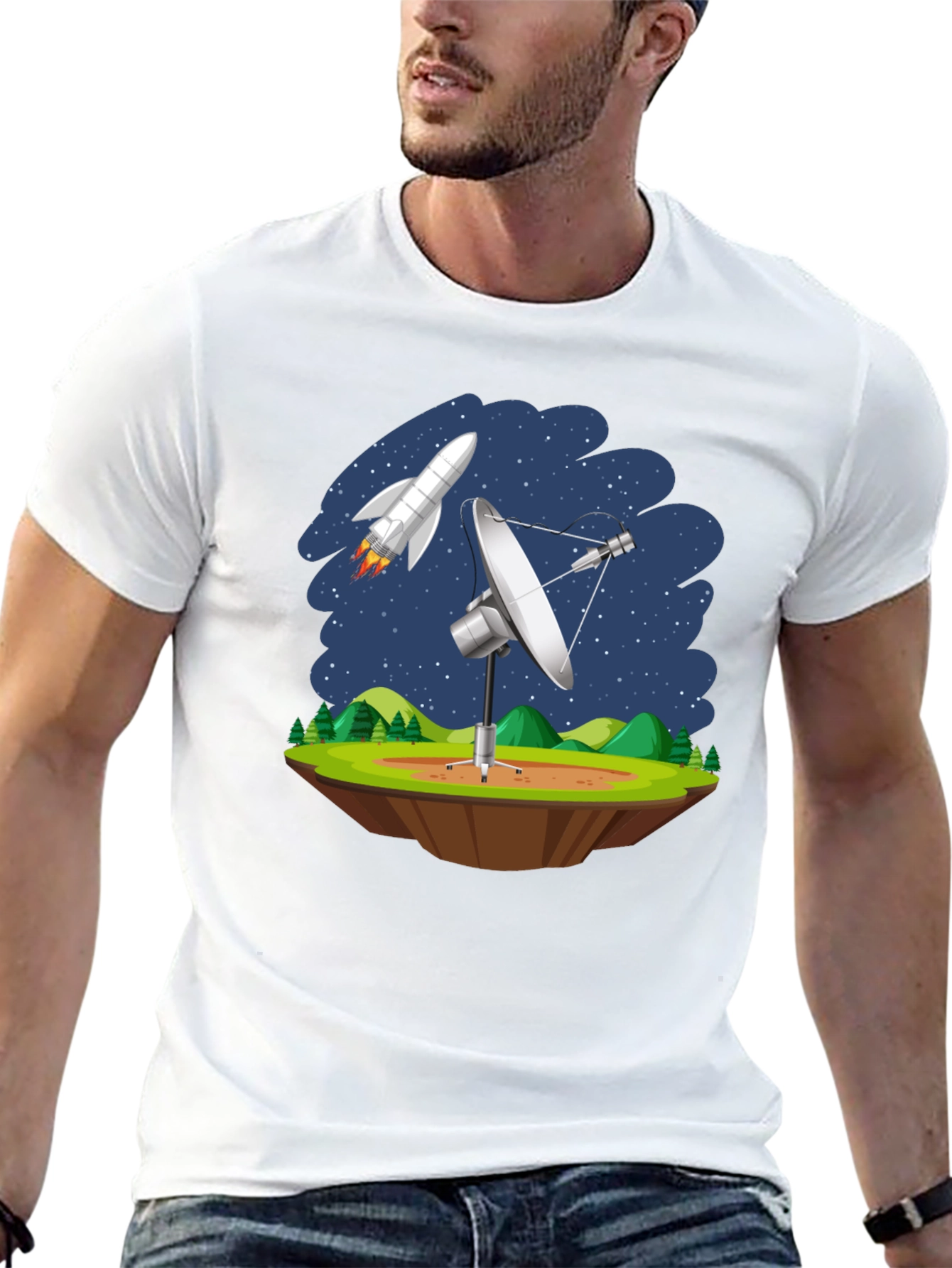 Space Station T-Shirt - Rocket & Satellite Design