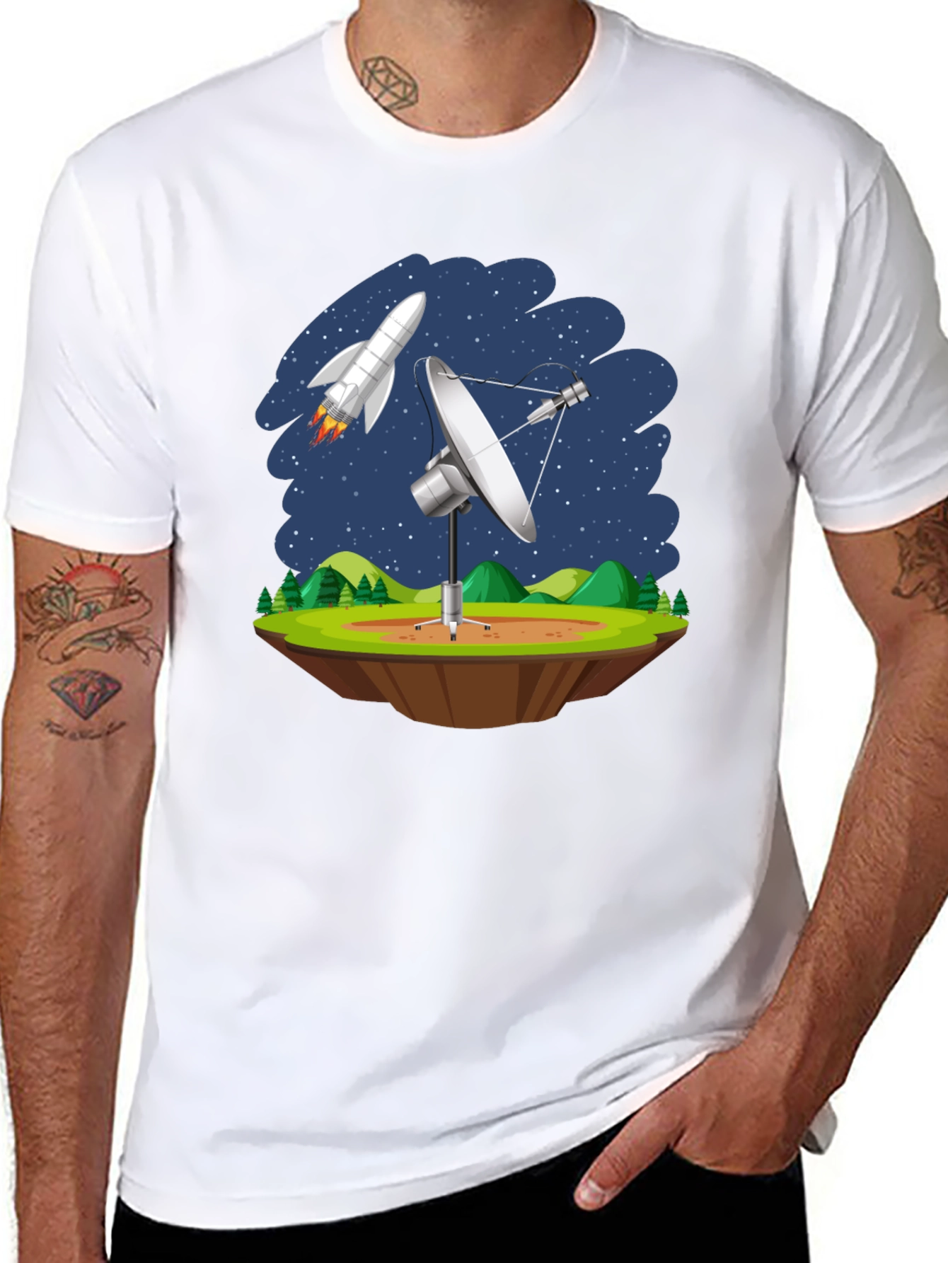 Space Station T-Shirt - Rocket & Satellite Design