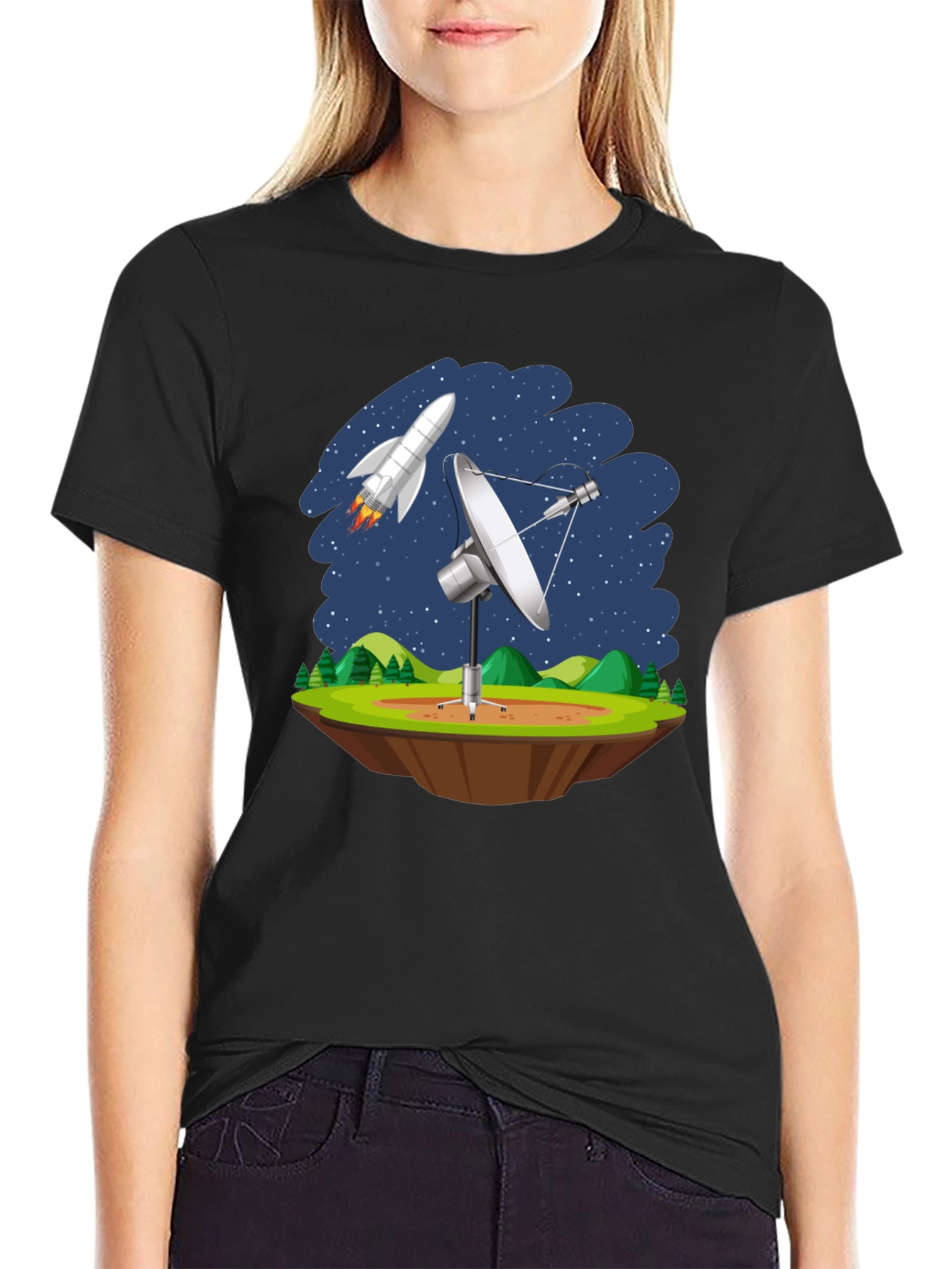 Space Station T-Shirt - Rocket & Satellite Design