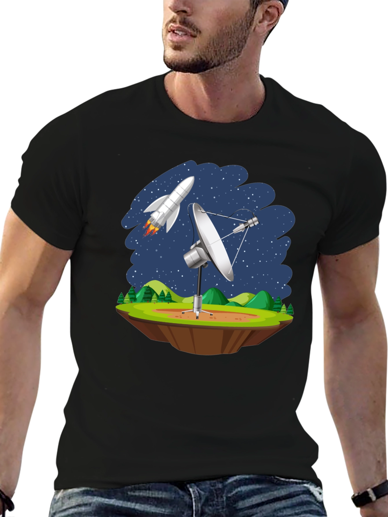 Space Station T-Shirt - Rocket & Satellite Design