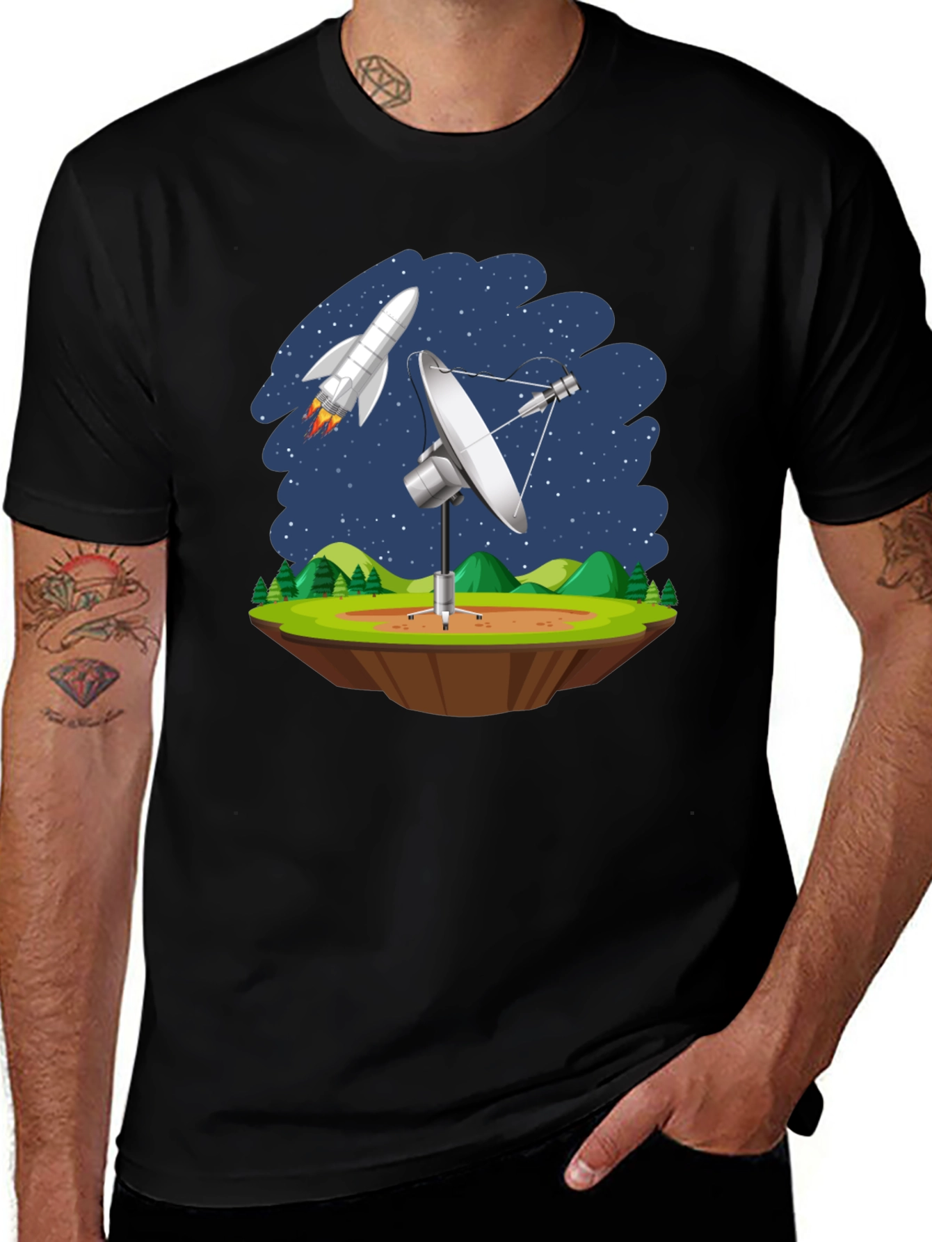 Space Station T-Shirt - Rocket & Satellite Design