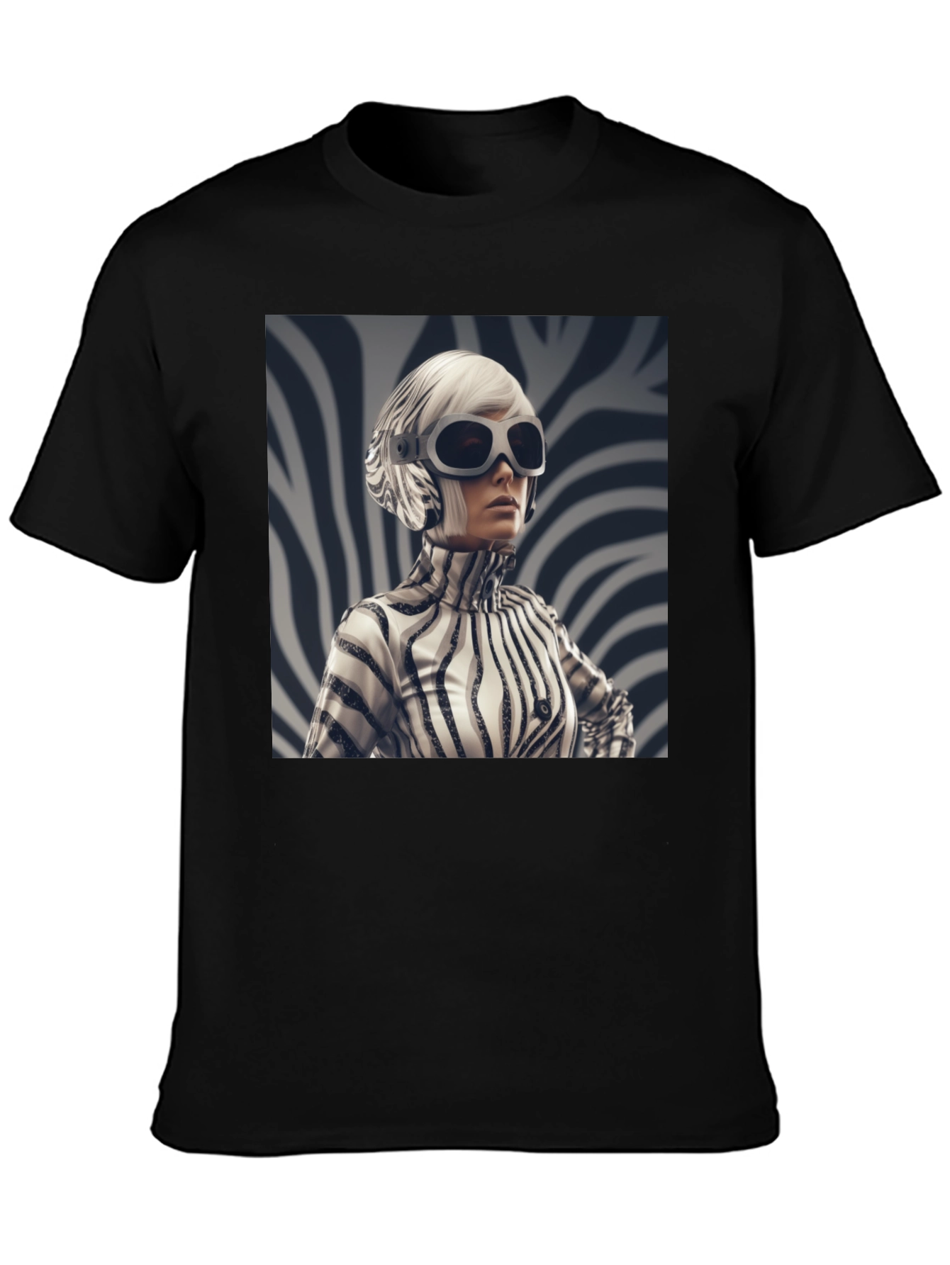 Stylish Black Tee with Zebra Print Design
