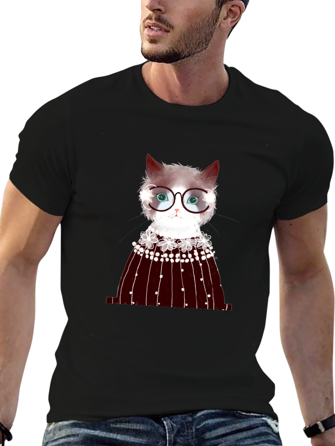 Cat in Glasses Graphic Tee