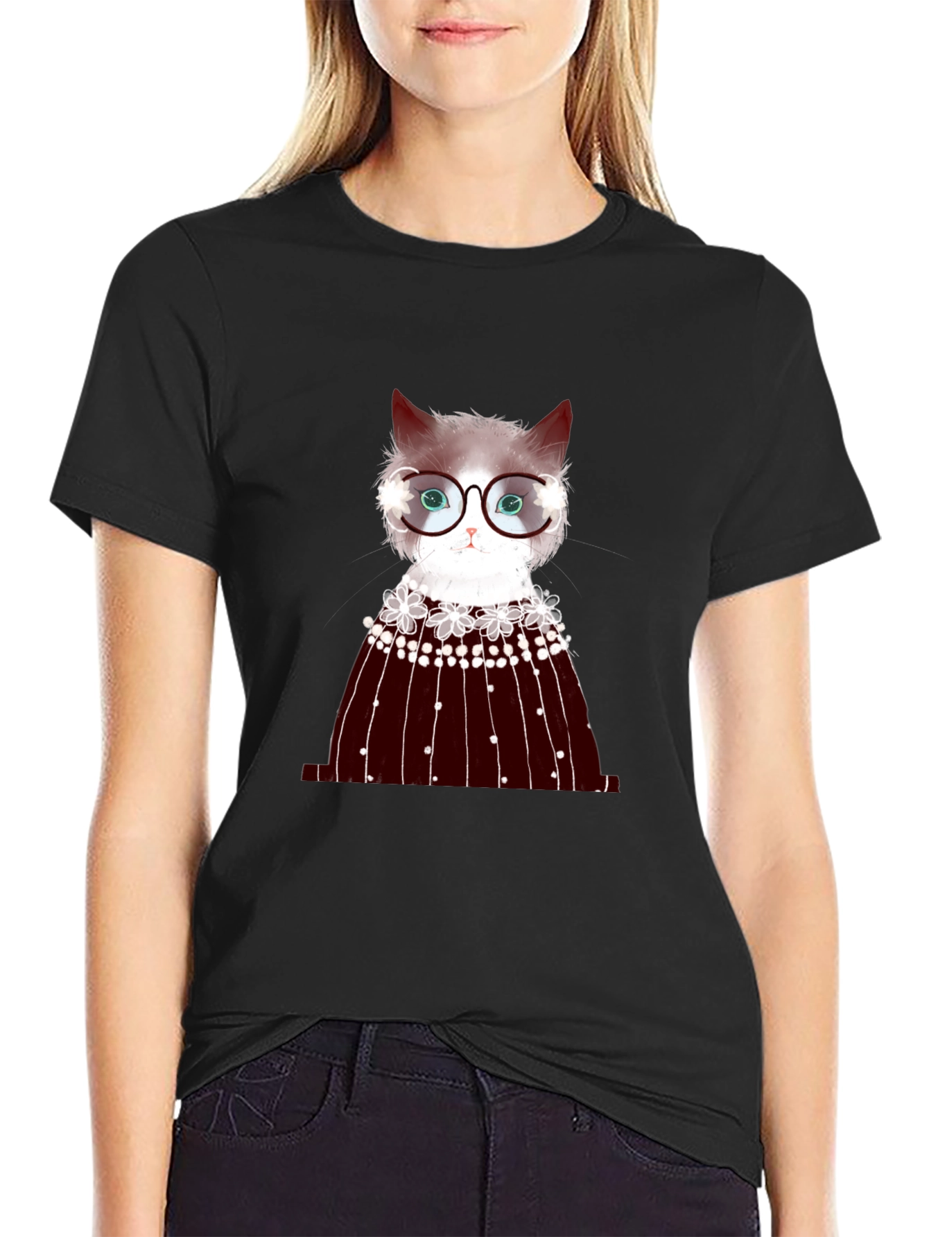Cat in Glasses Graphic Tee