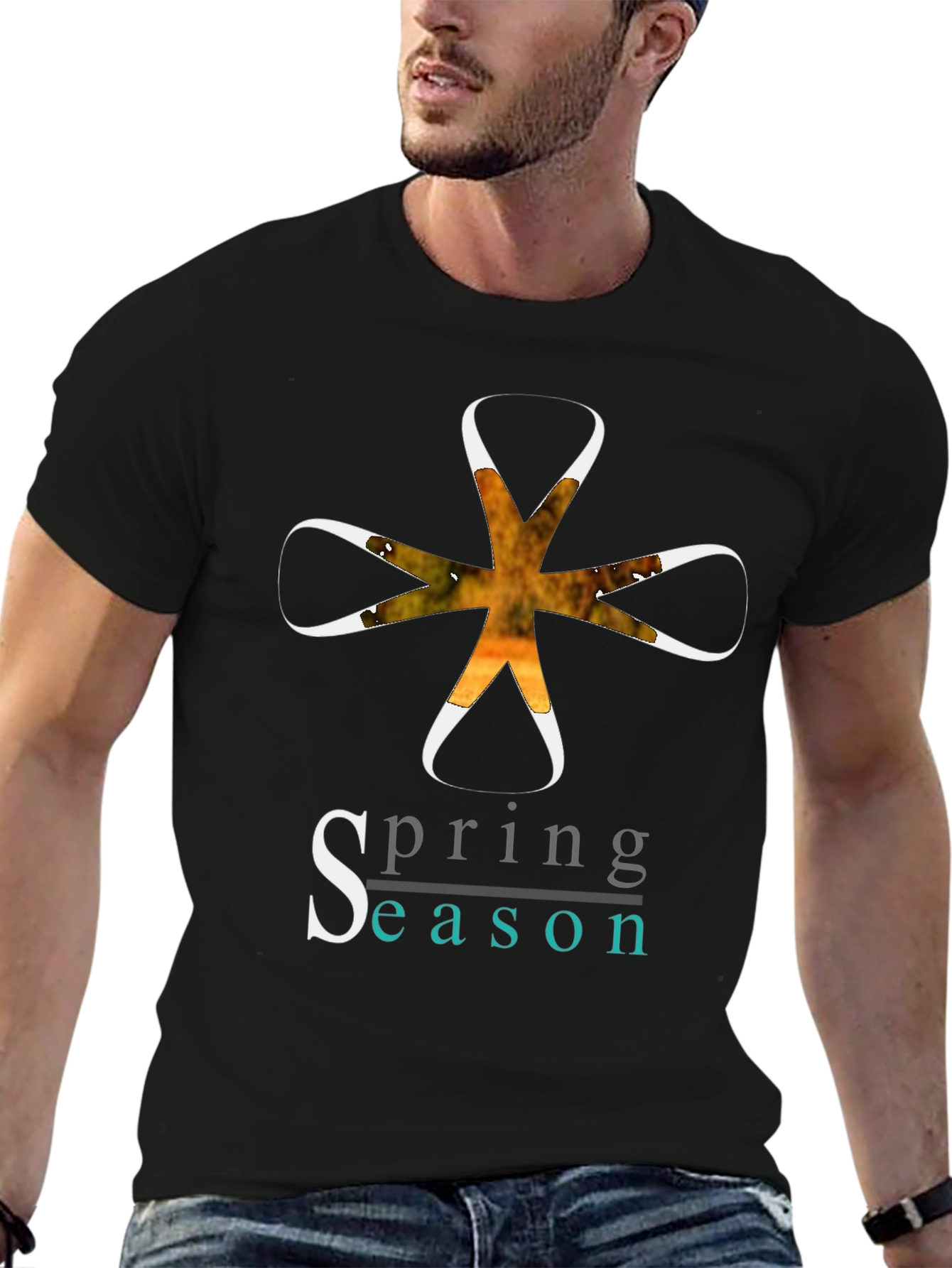 Spring Season Graphic Tee - Stylish Mens Black T-Shirt