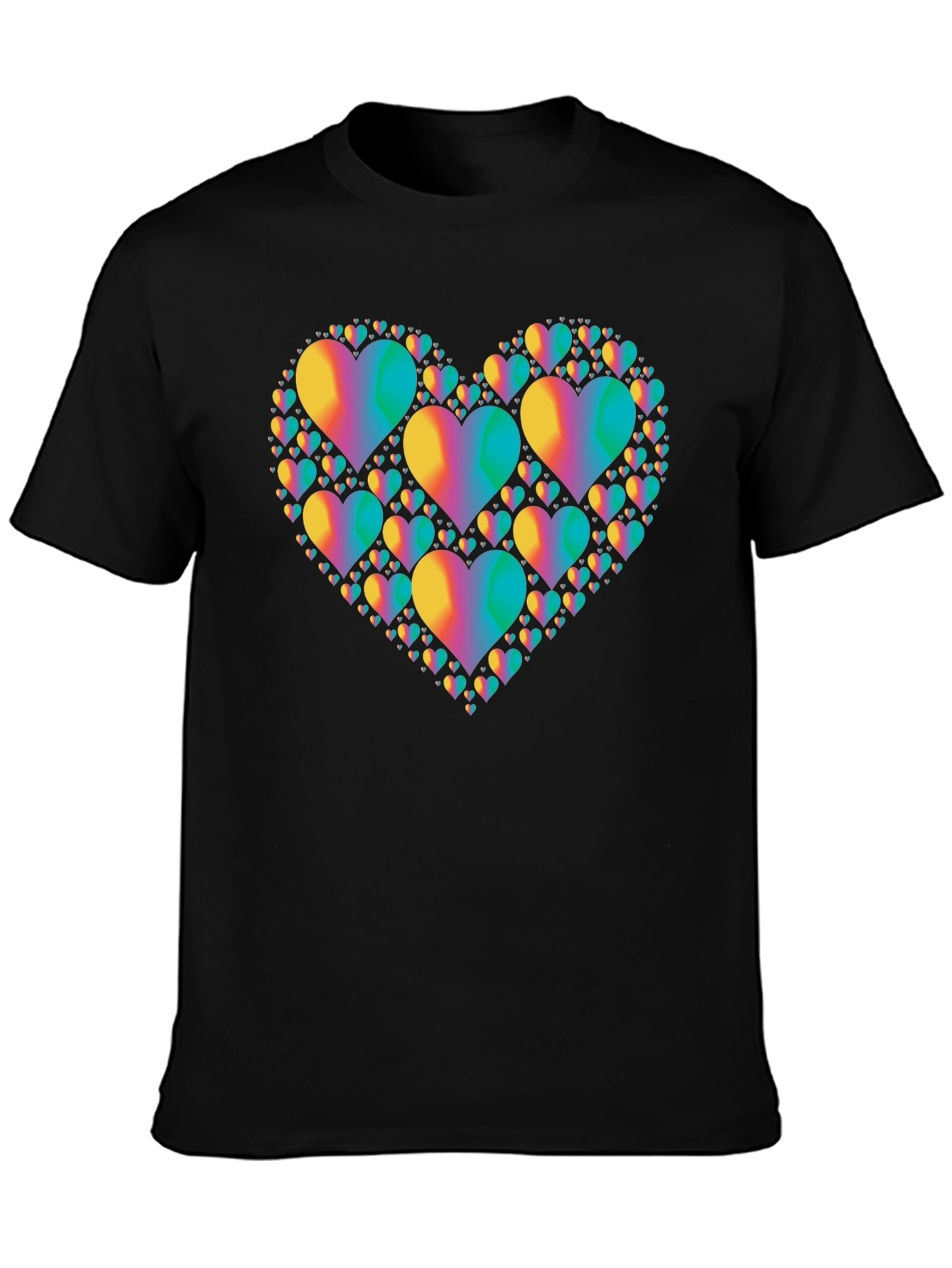 Rainbow Heart Cluster Graphic Tee - Black Cotton T-Shirt