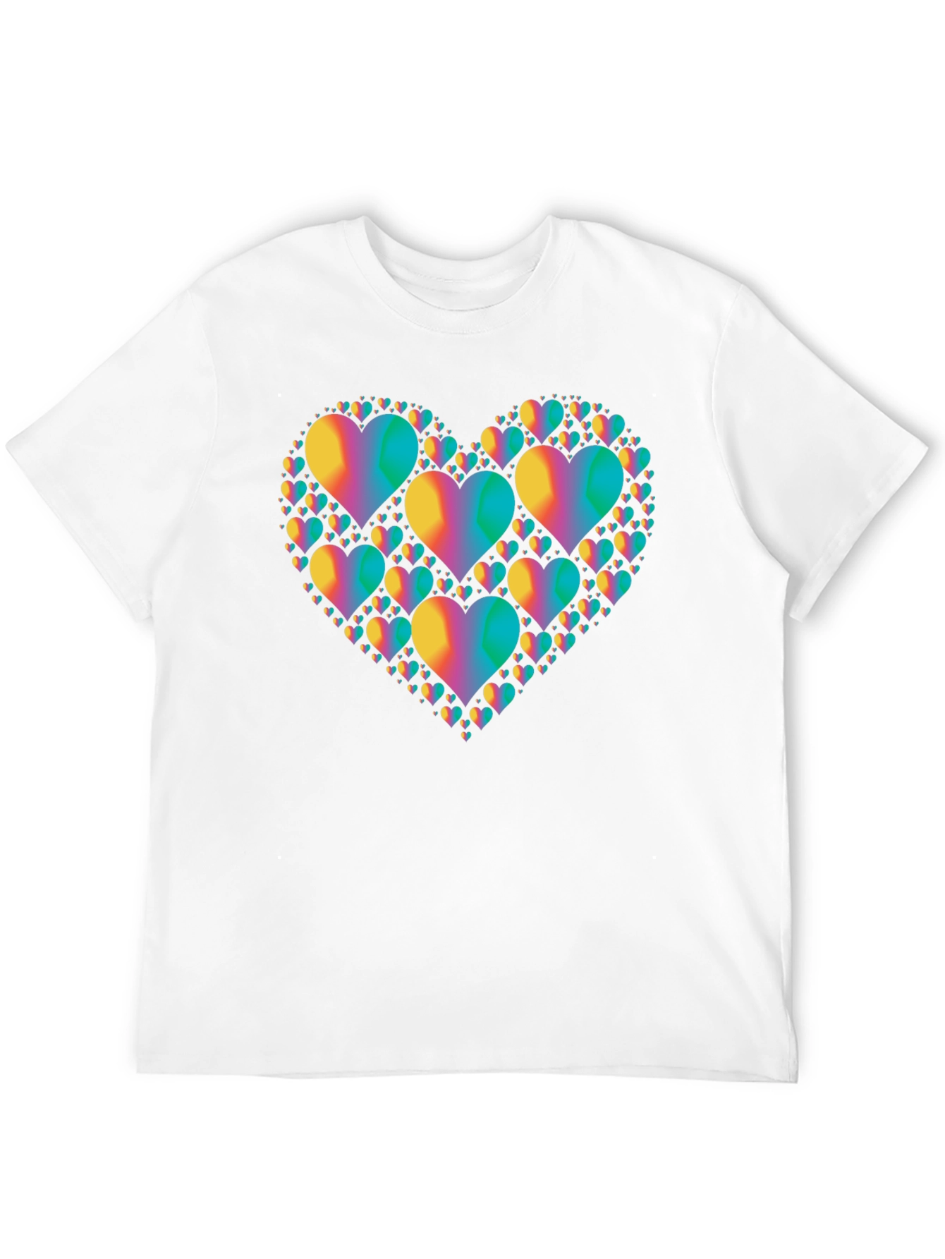 Rainbow Heart Cluster Graphic Tee - Black Cotton T-Shirt