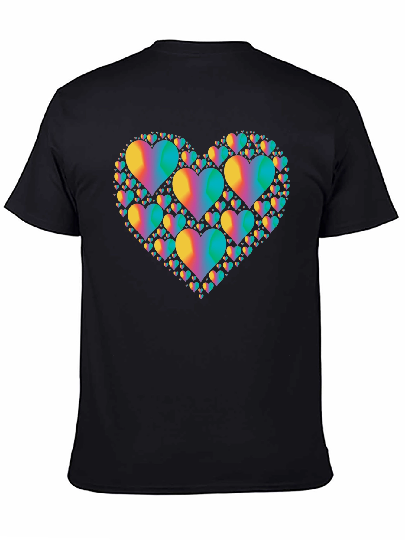 Rainbow Heart Cluster Graphic Tee - Black Cotton T-Shirt