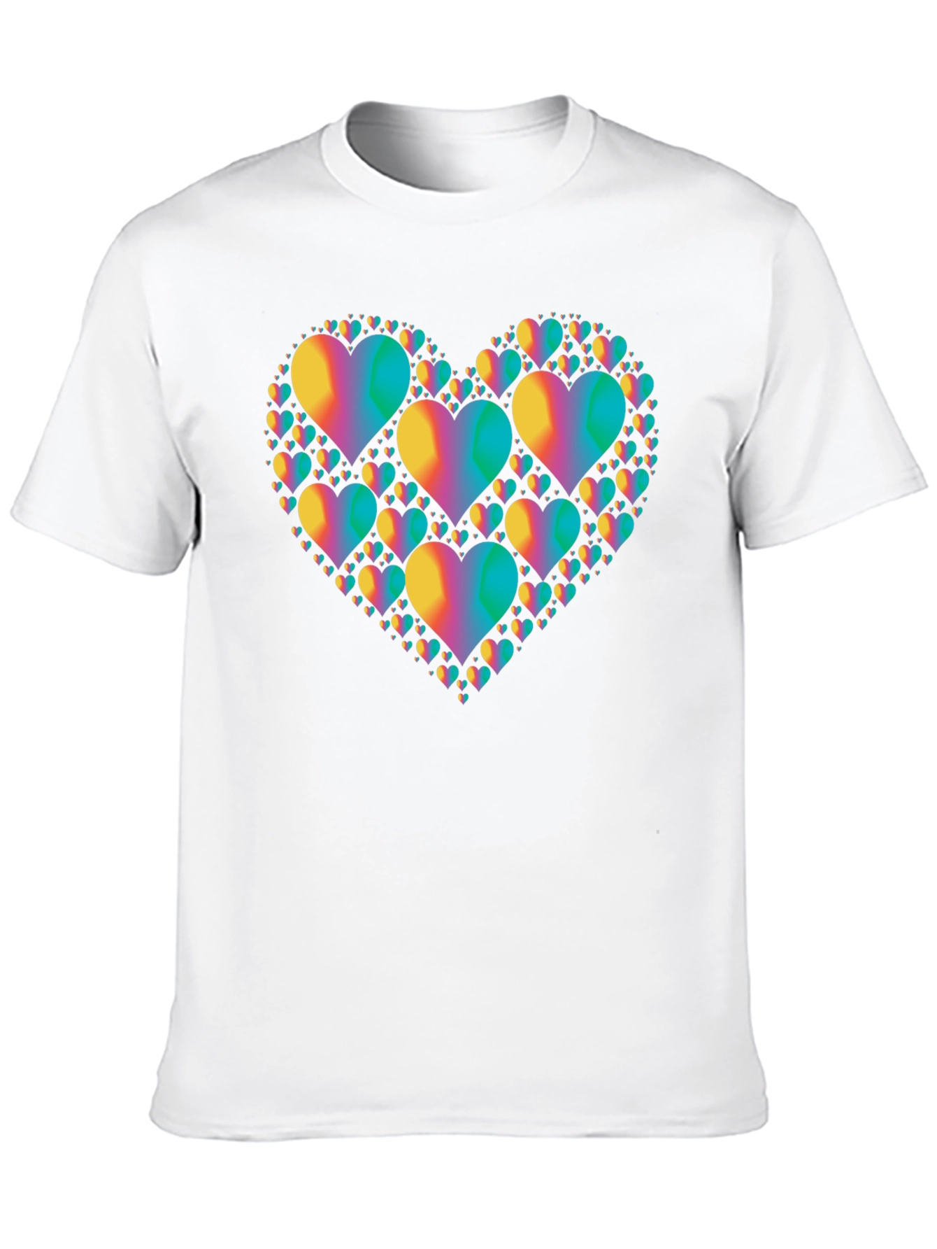 Rainbow Heart Cluster Graphic Tee - Black Cotton T-Shirt