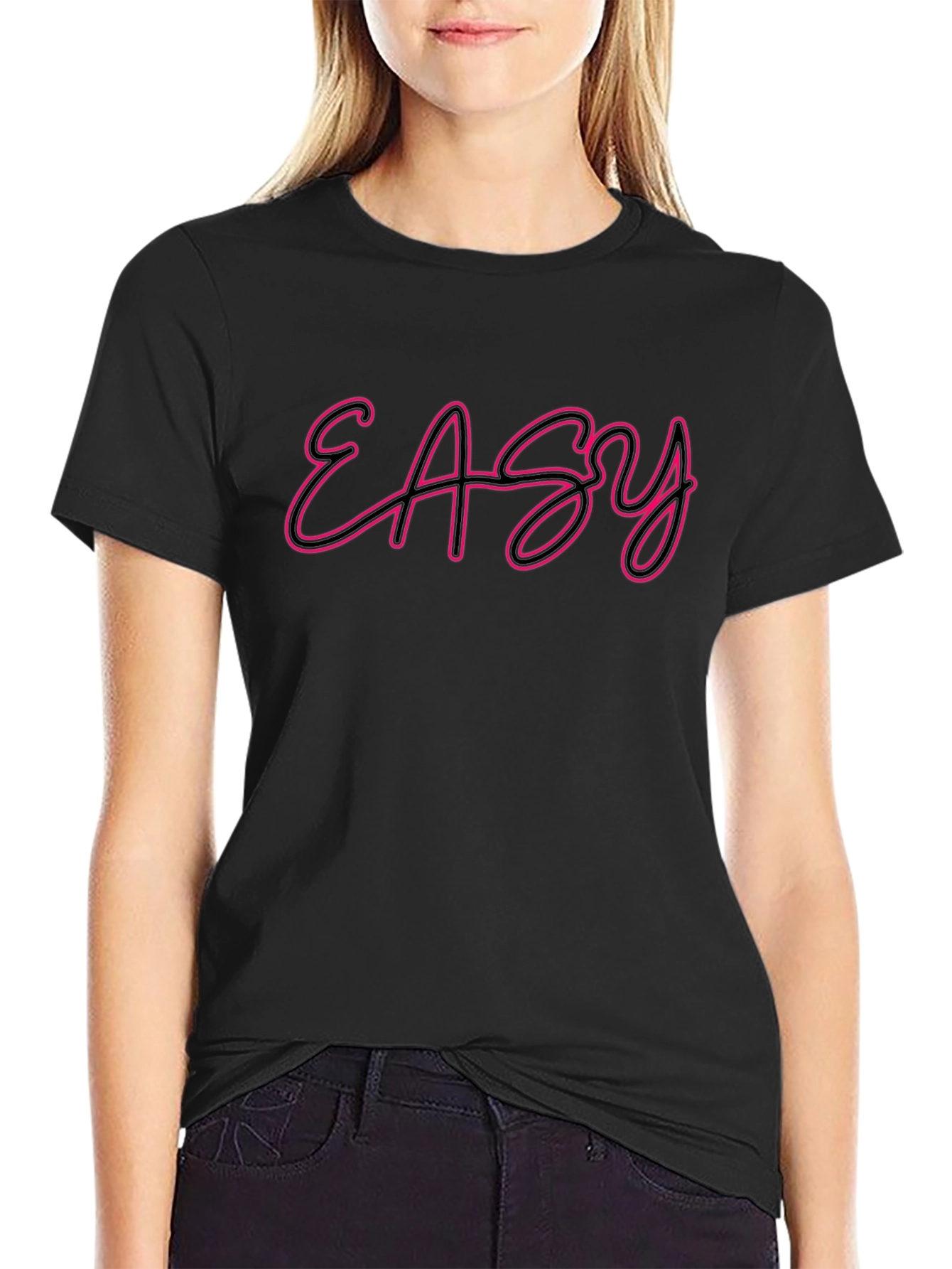 Easy Neon Style Graphic Tee - Black Casual T-Shirt