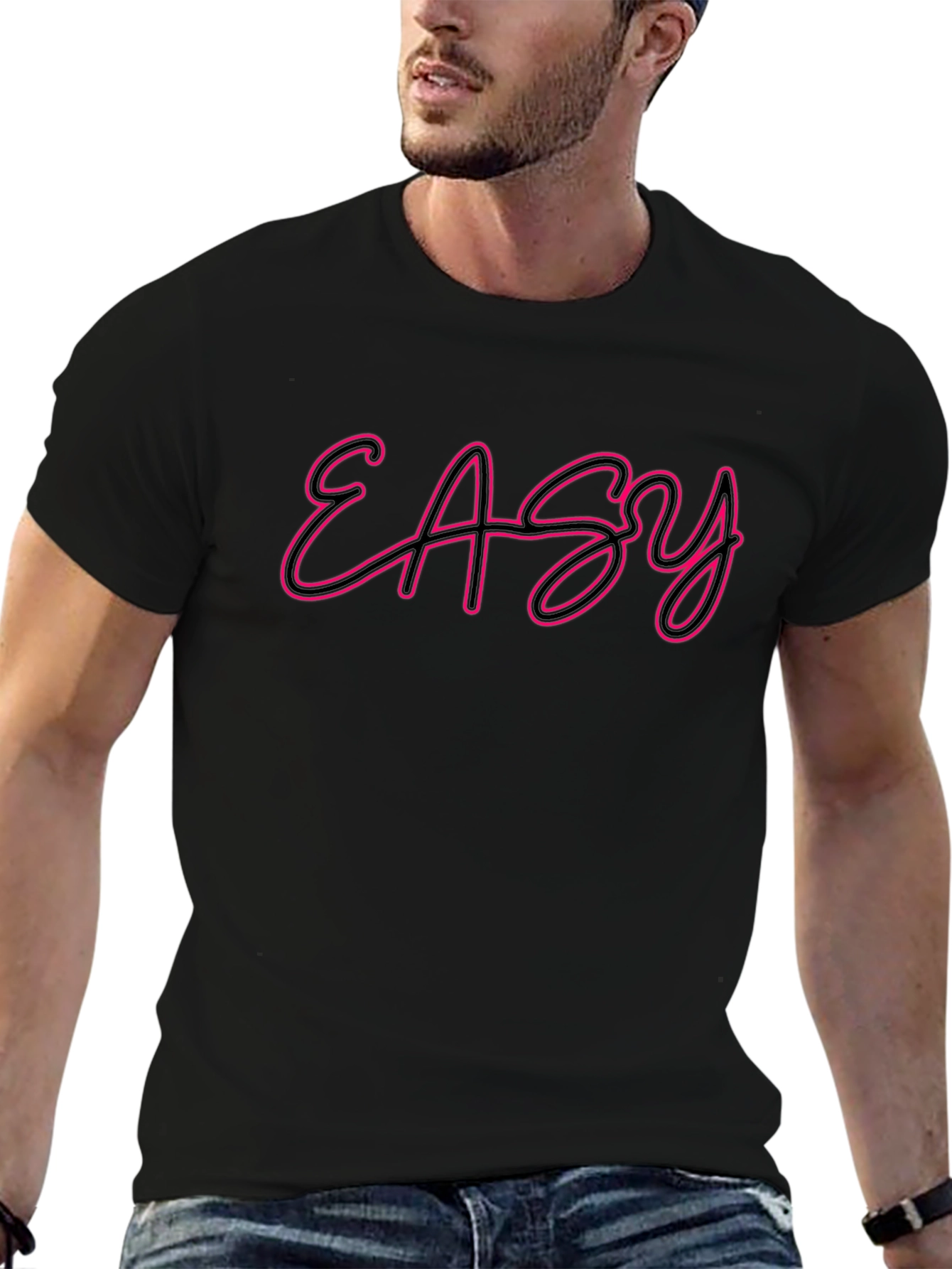 Easy Neon Style Graphic Tee - Black Casual T-Shirt