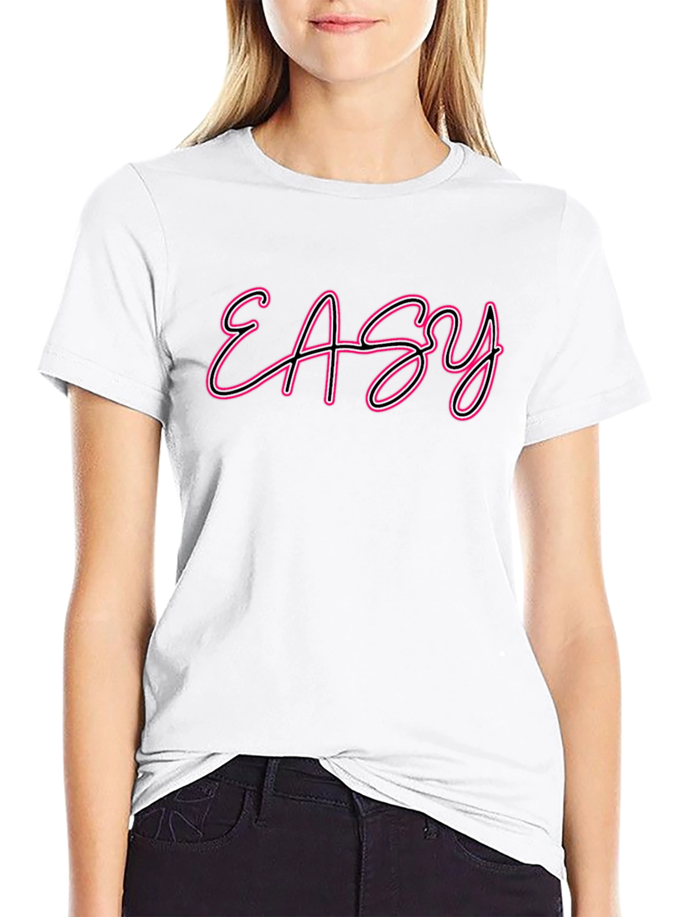 Easy Neon Style Graphic Tee - Black Casual T-Shirt