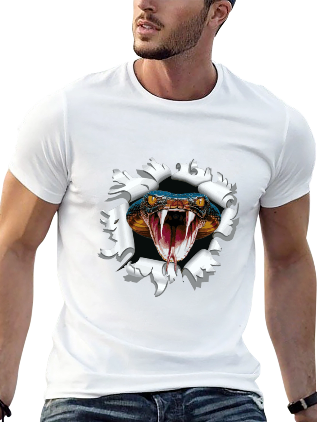 Mens Black Snake Graphic Print Tee