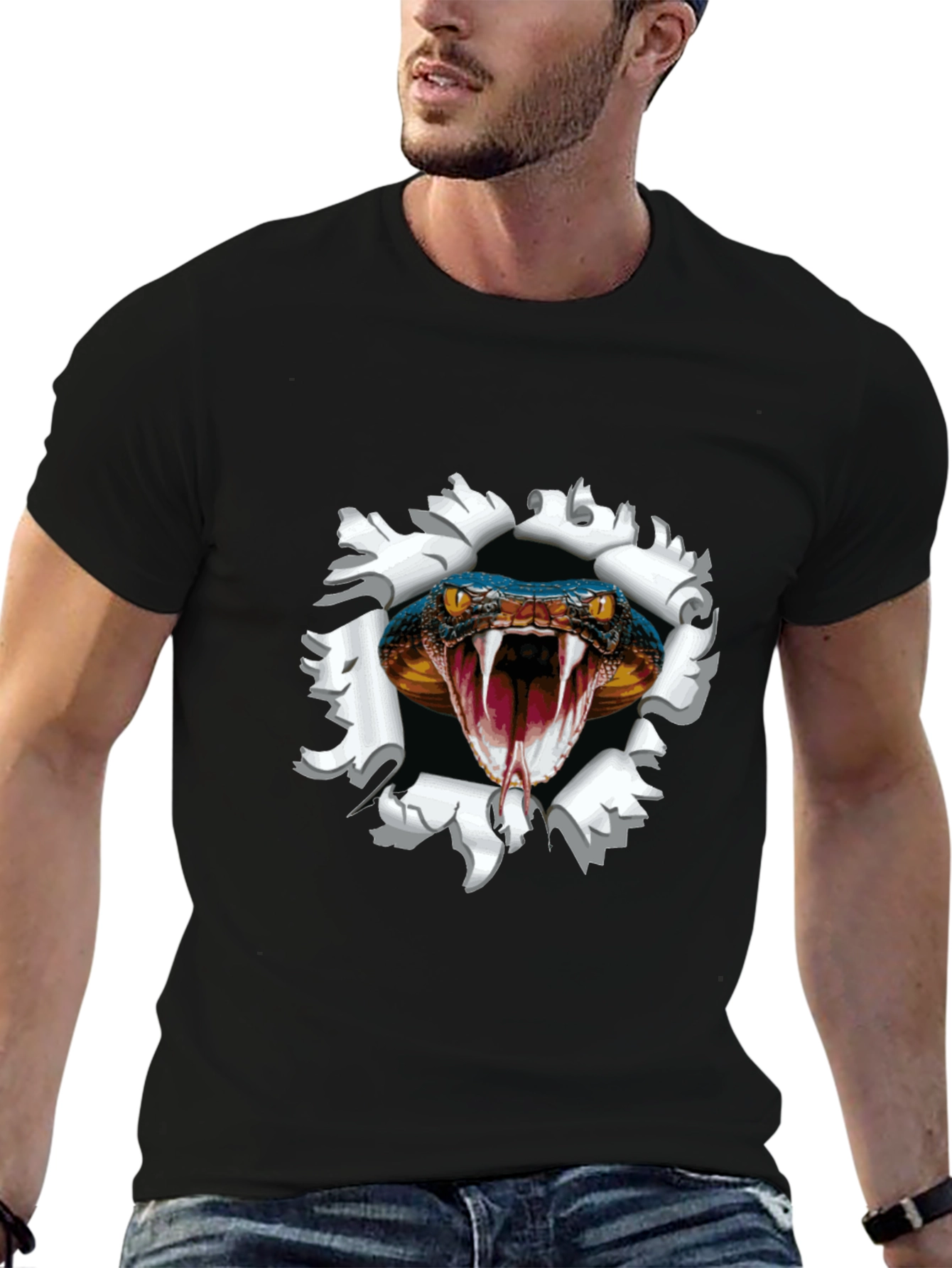 Mens Black Snake Graphic Print Tee