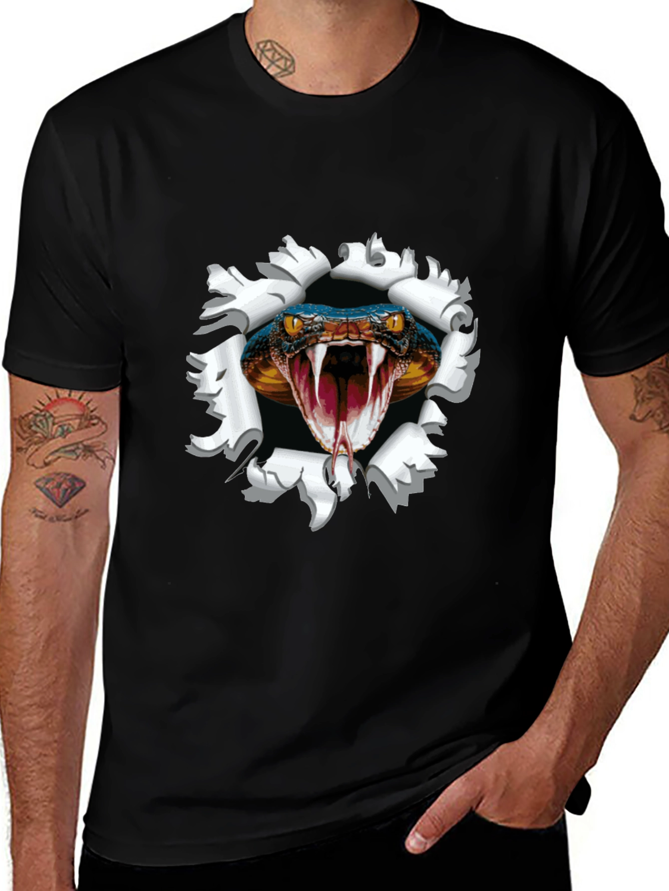 Mens Black Snake Graphic Print Tee