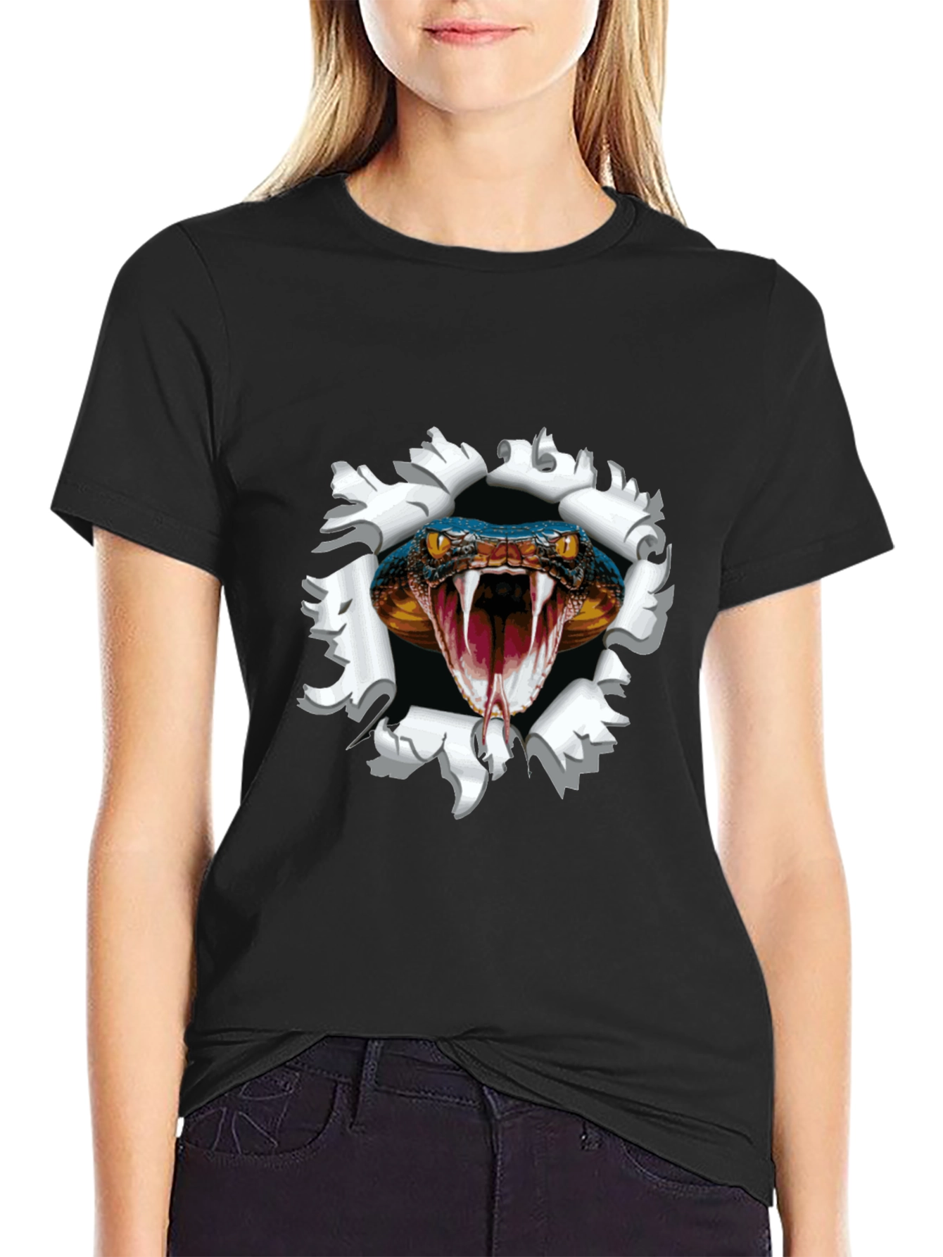 Mens Black Snake Graphic Print Tee