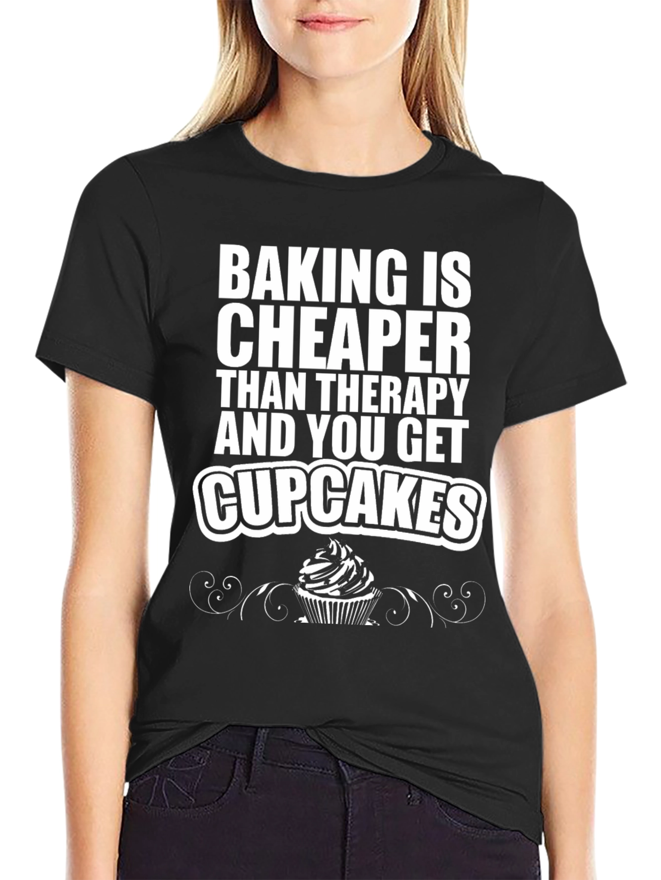 Baking Cheaper Than Therapy Black Graphic Tee