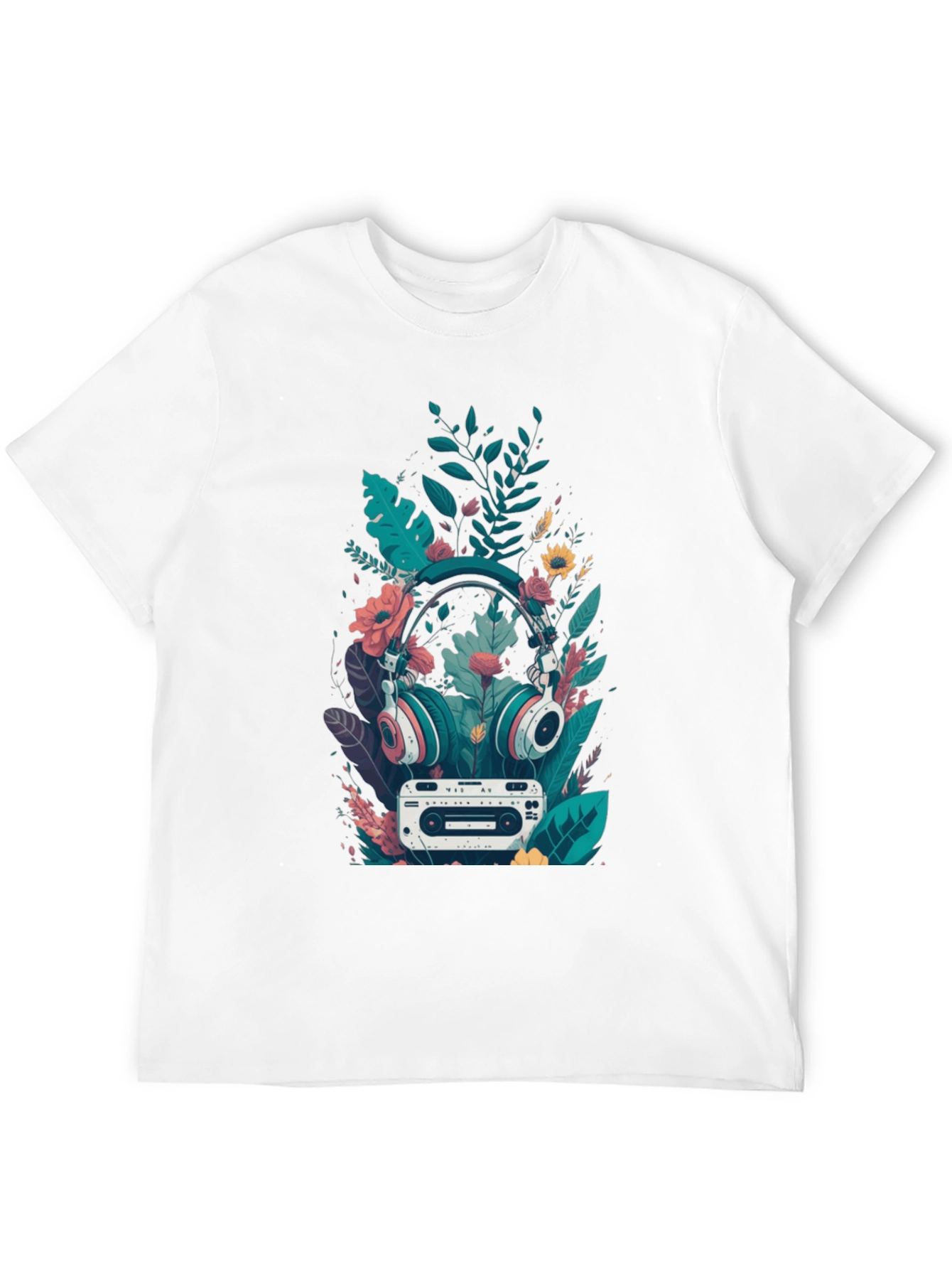 Retro Vibes Graphic Tee - Headphones & Cassette