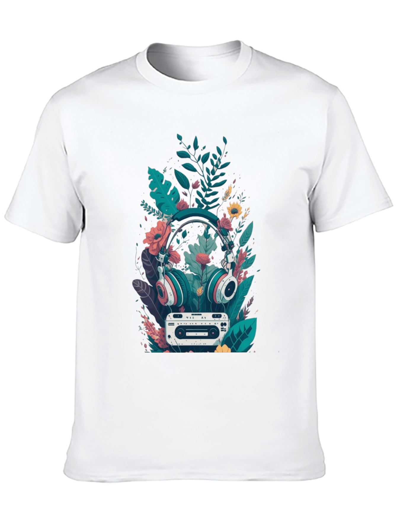 Retro Vibes Graphic Tee - Headphones & Cassette