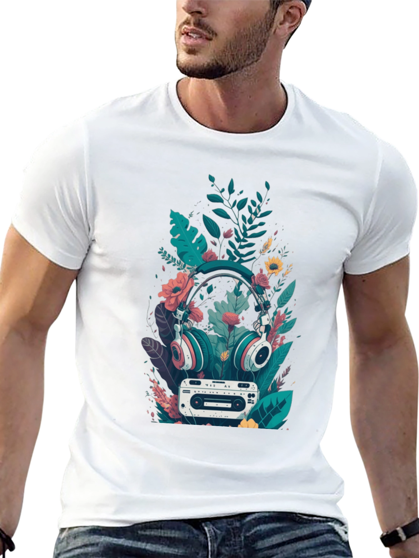 Retro Vibes Graphic Tee - Headphones & Cassette