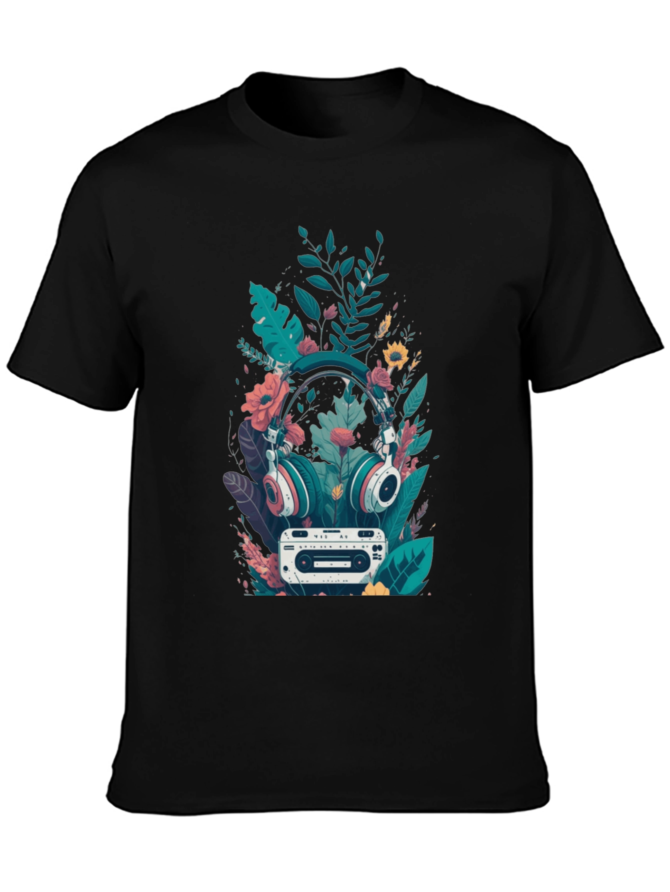 Retro Vibes Graphic Tee - Headphones & Cassette
