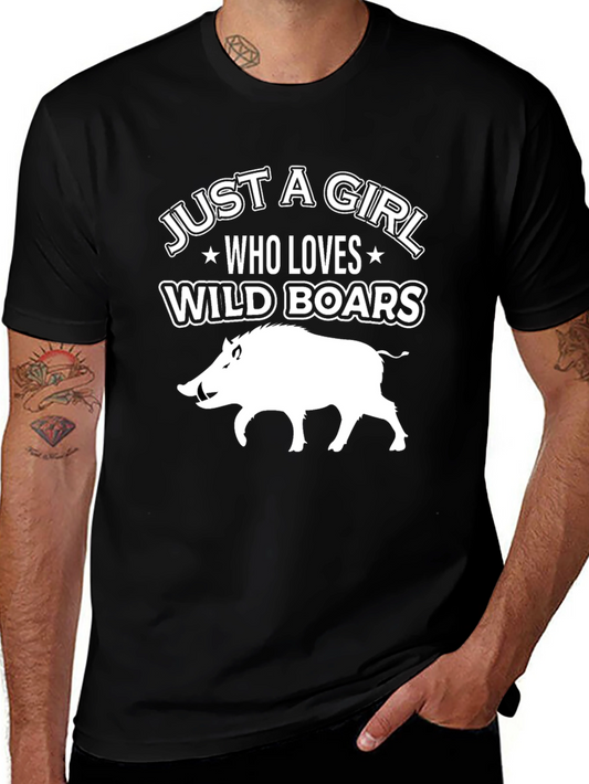 Wild Boar Lover Graphic T-Shirt - Just A Girl Who Loves Boars Tee