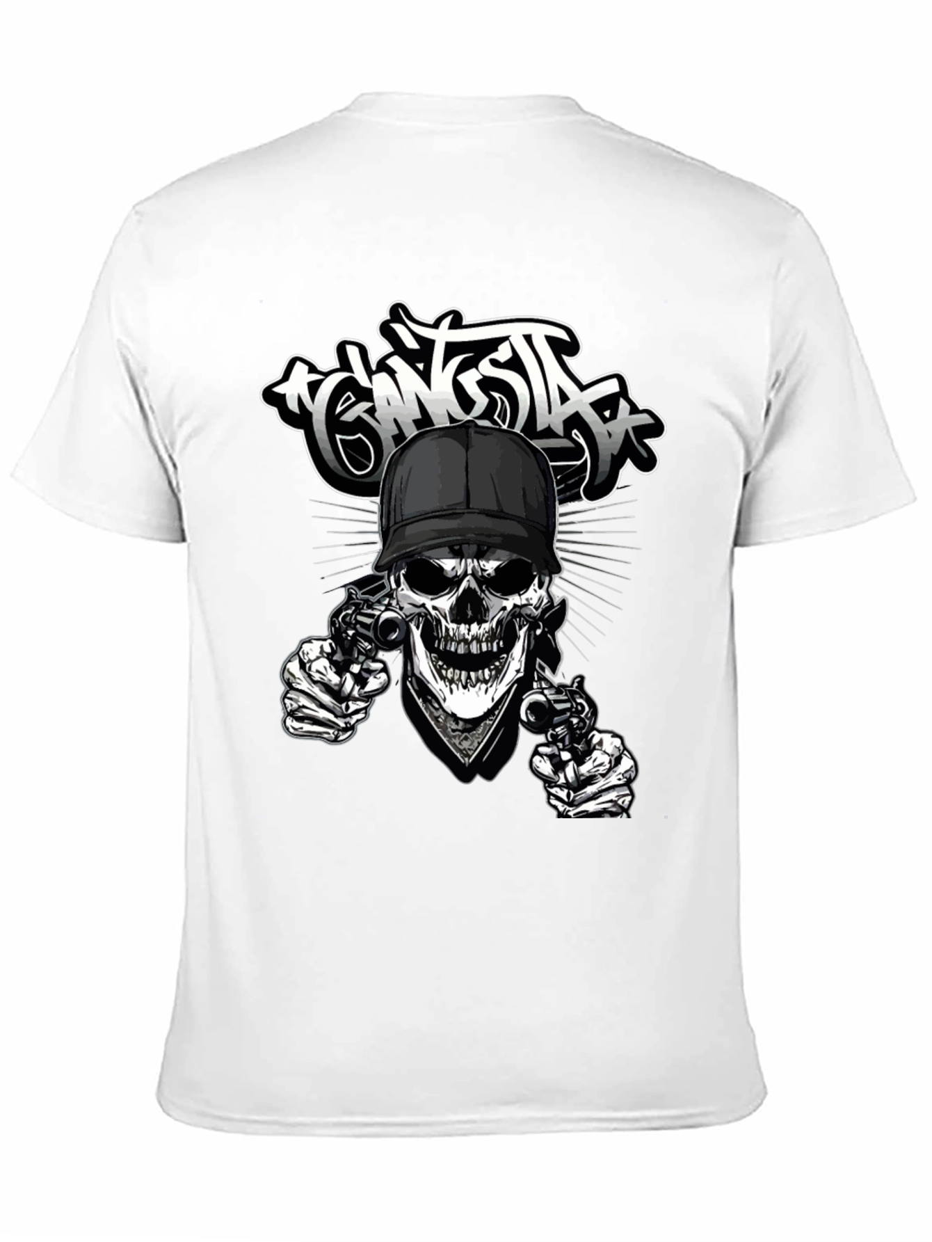 Gangsta Skull Graphic Print Black T-Shirt