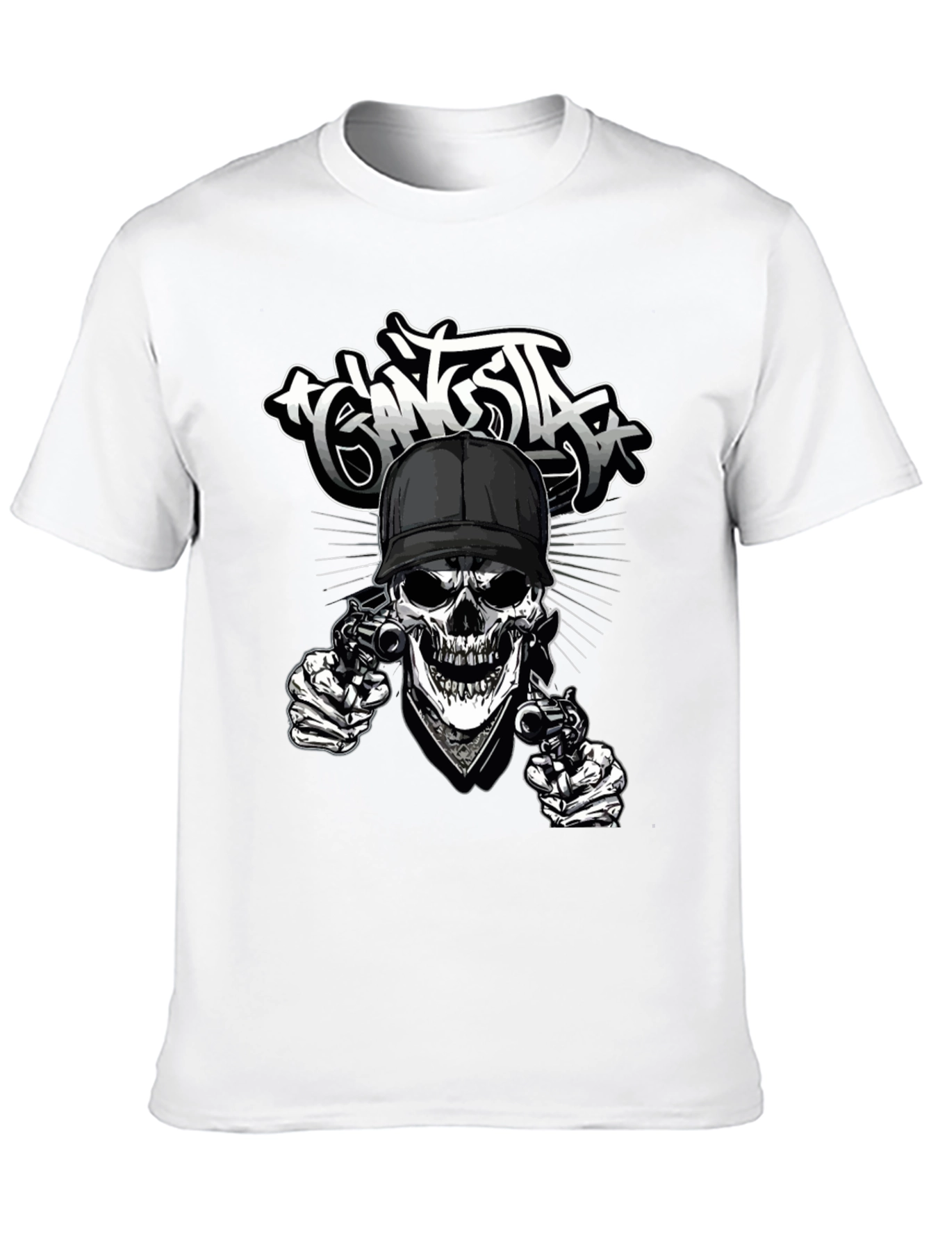 Gangsta Skull Graphic Print Black T-Shirt