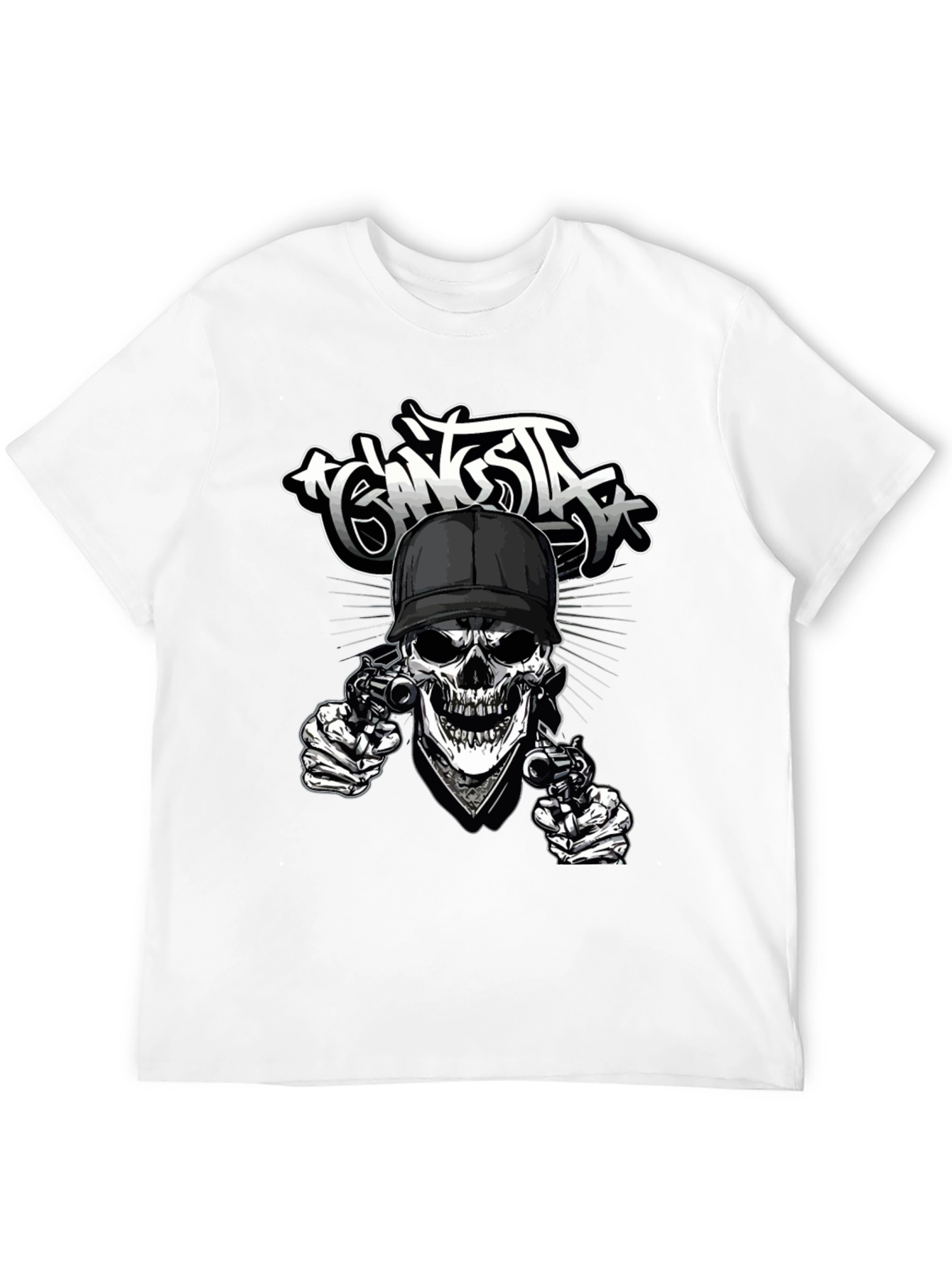 Gangsta Skull Graphic Print Black T-Shirt