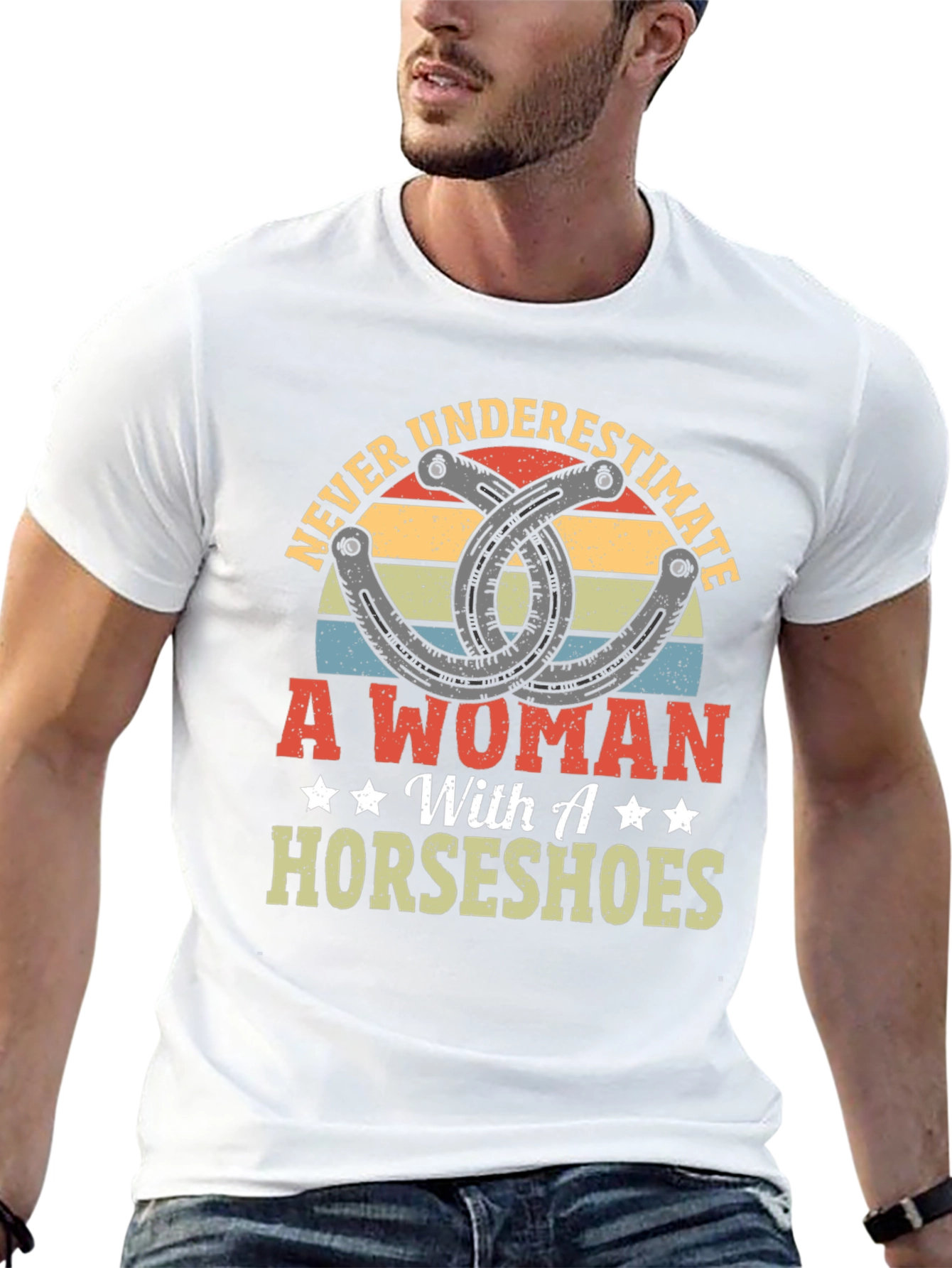 Never Underestimate A Woman with Horseshoes Graphic Tee