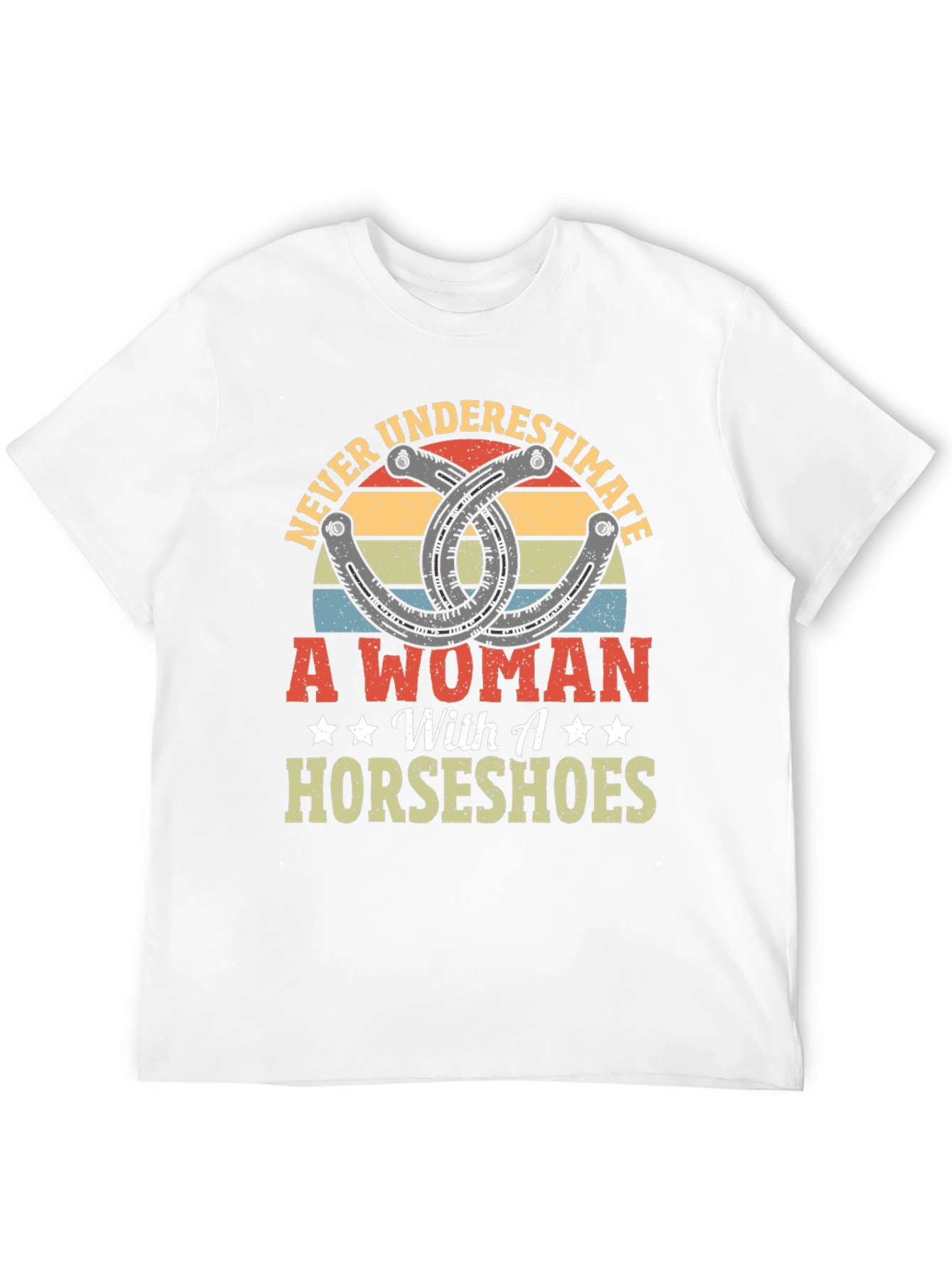 Never Underestimate A Woman with Horseshoes Graphic Tee