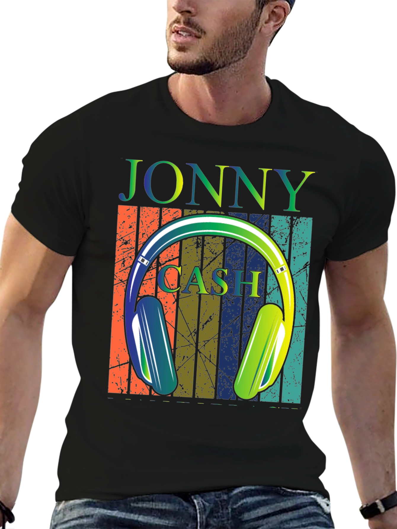 Jonny Cash Headphone Retro Graphic T-Shirt