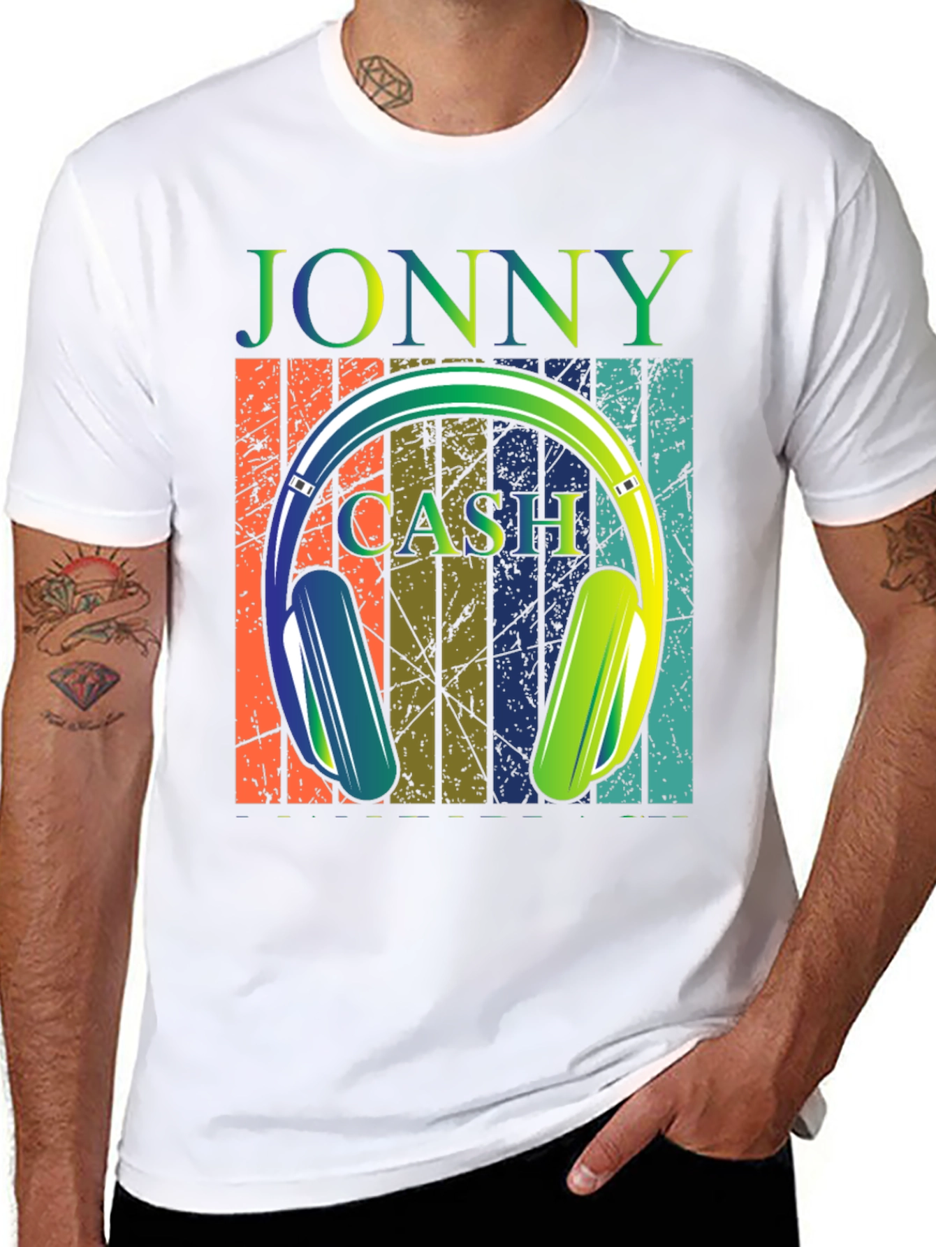 Jonny Cash Headphone Retro Graphic T-Shirt
