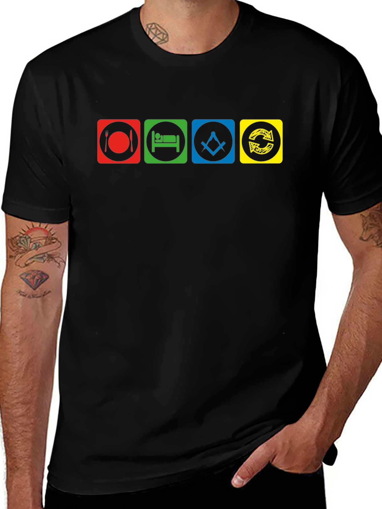 Eat Sleep Masonic Repeat Black T-Shirt