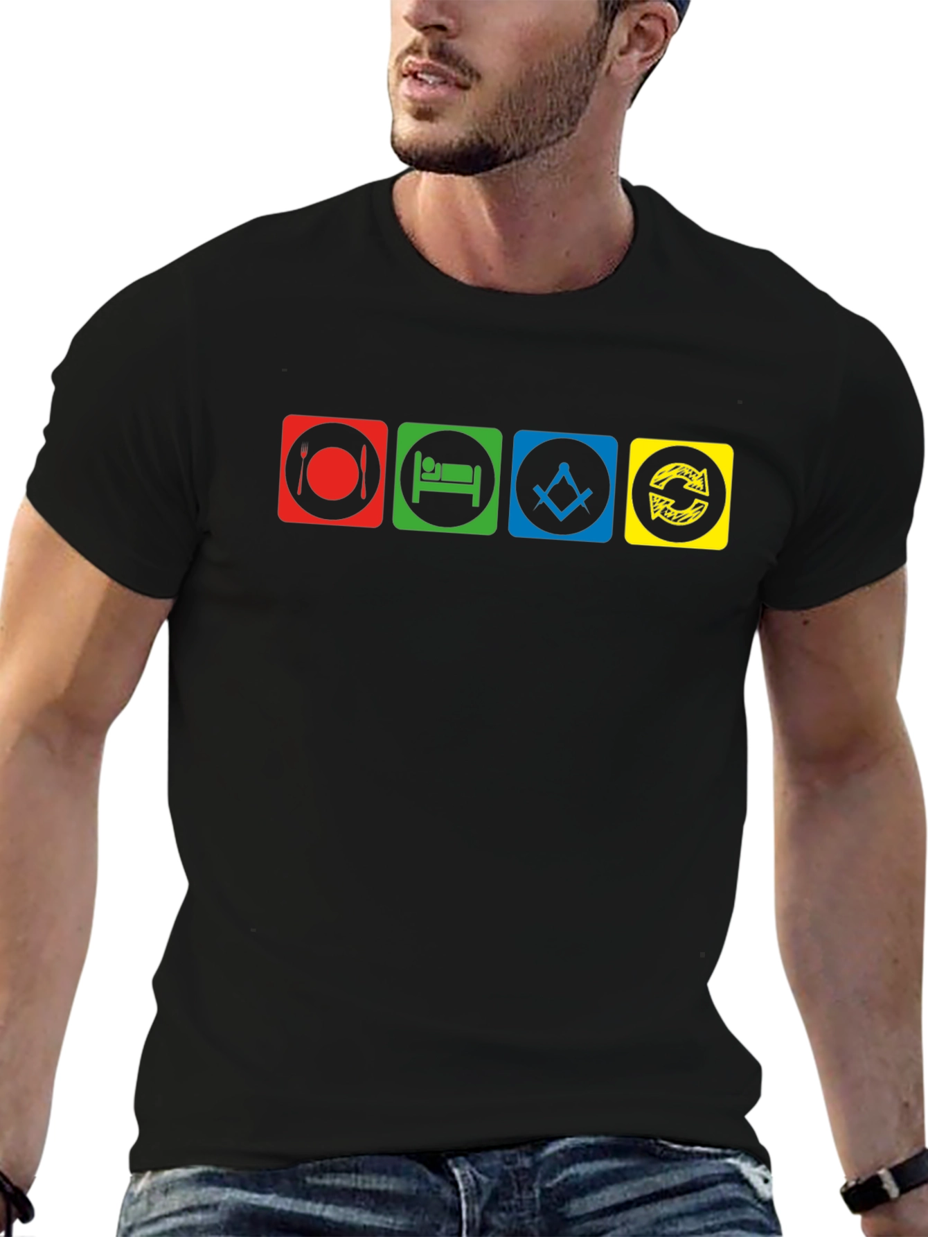 Eat Sleep Masonic Repeat Black T-Shirt
