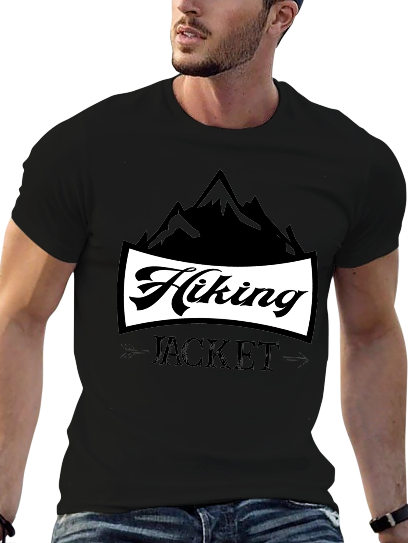 Hiking Jacket Graphic T-Shirt | Black Casual Tee