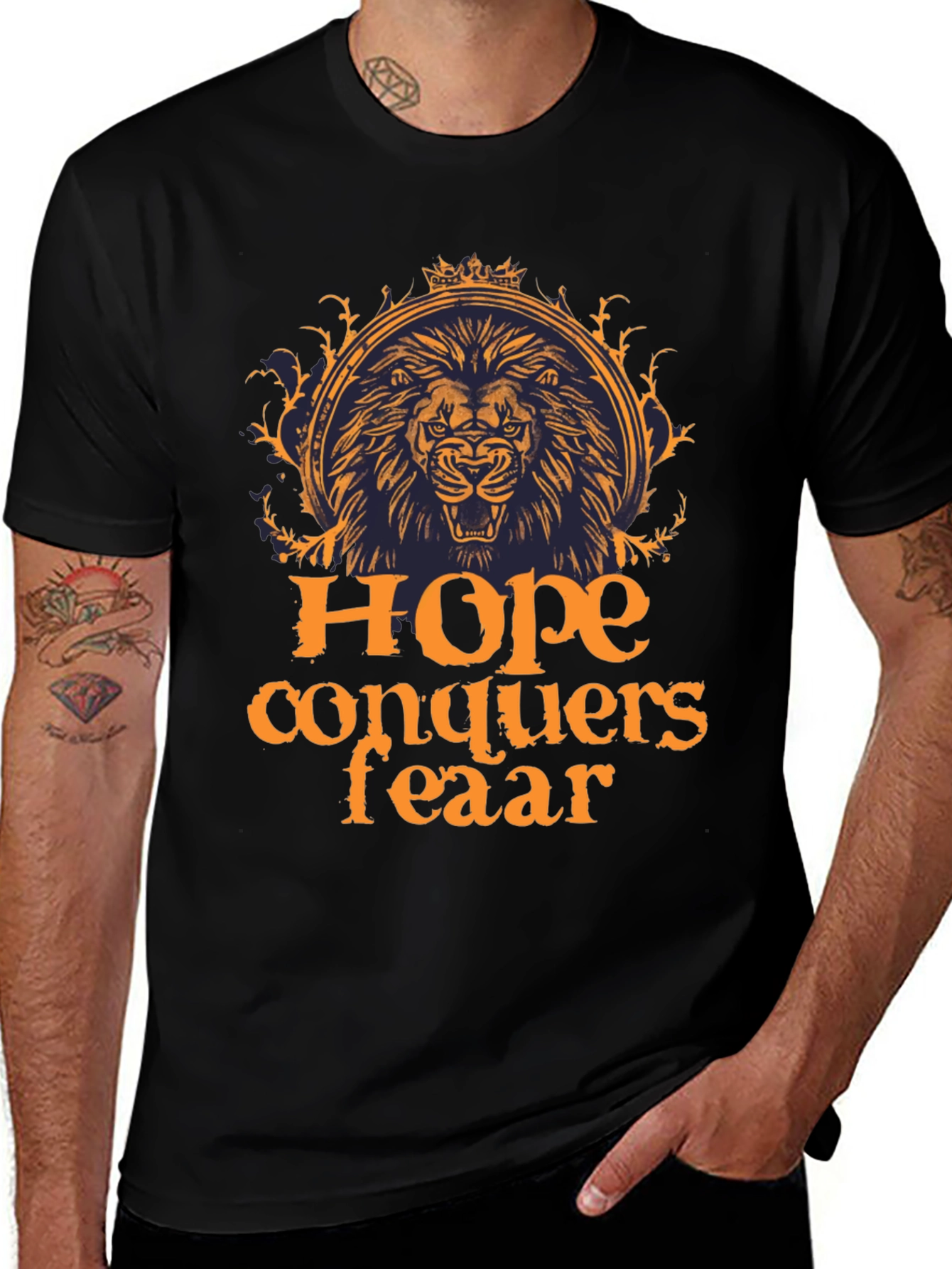 Hope Conquers Fear Lion Graphic Tee - Black