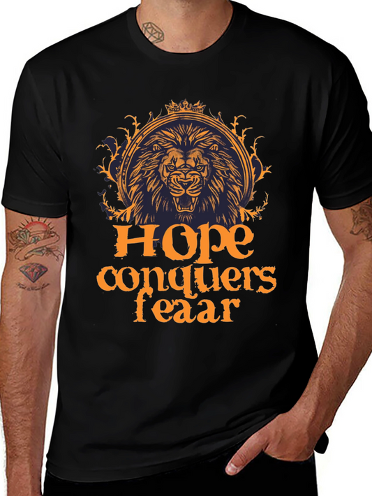 Hope Conquers Fear Lion Graphic Tee - Black
