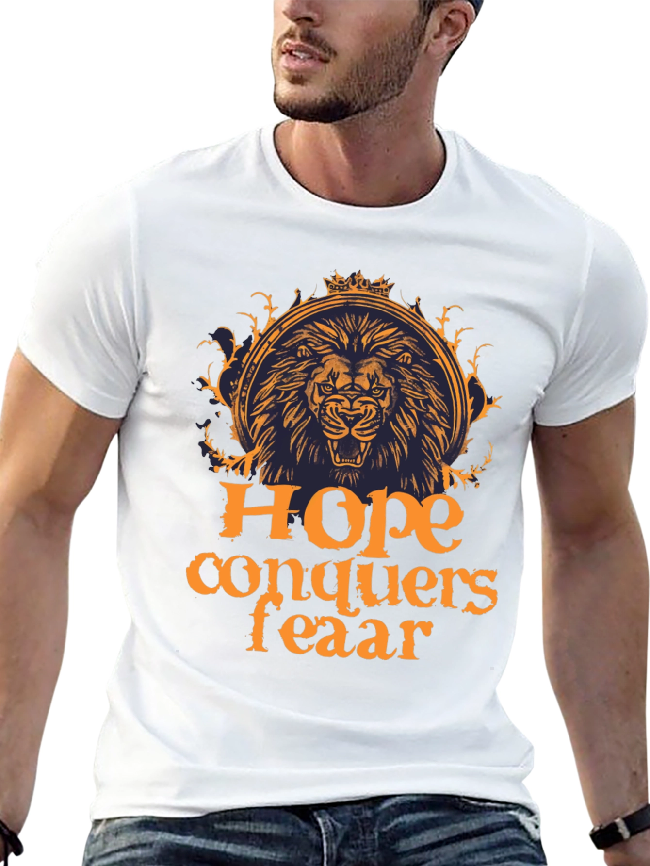 Hope Conquers Fear Lion Graphic Tee - Black