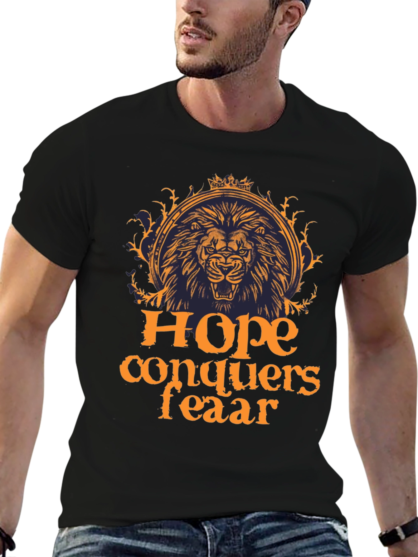 Hope Conquers Fear Lion Graphic Tee - Black