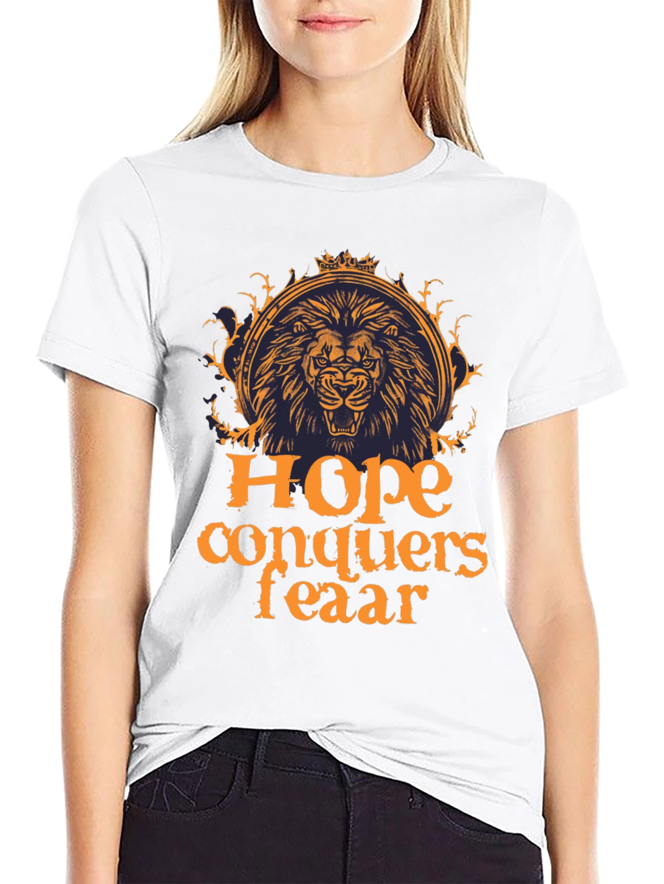Hope Conquers Fear Lion Graphic Tee - Black