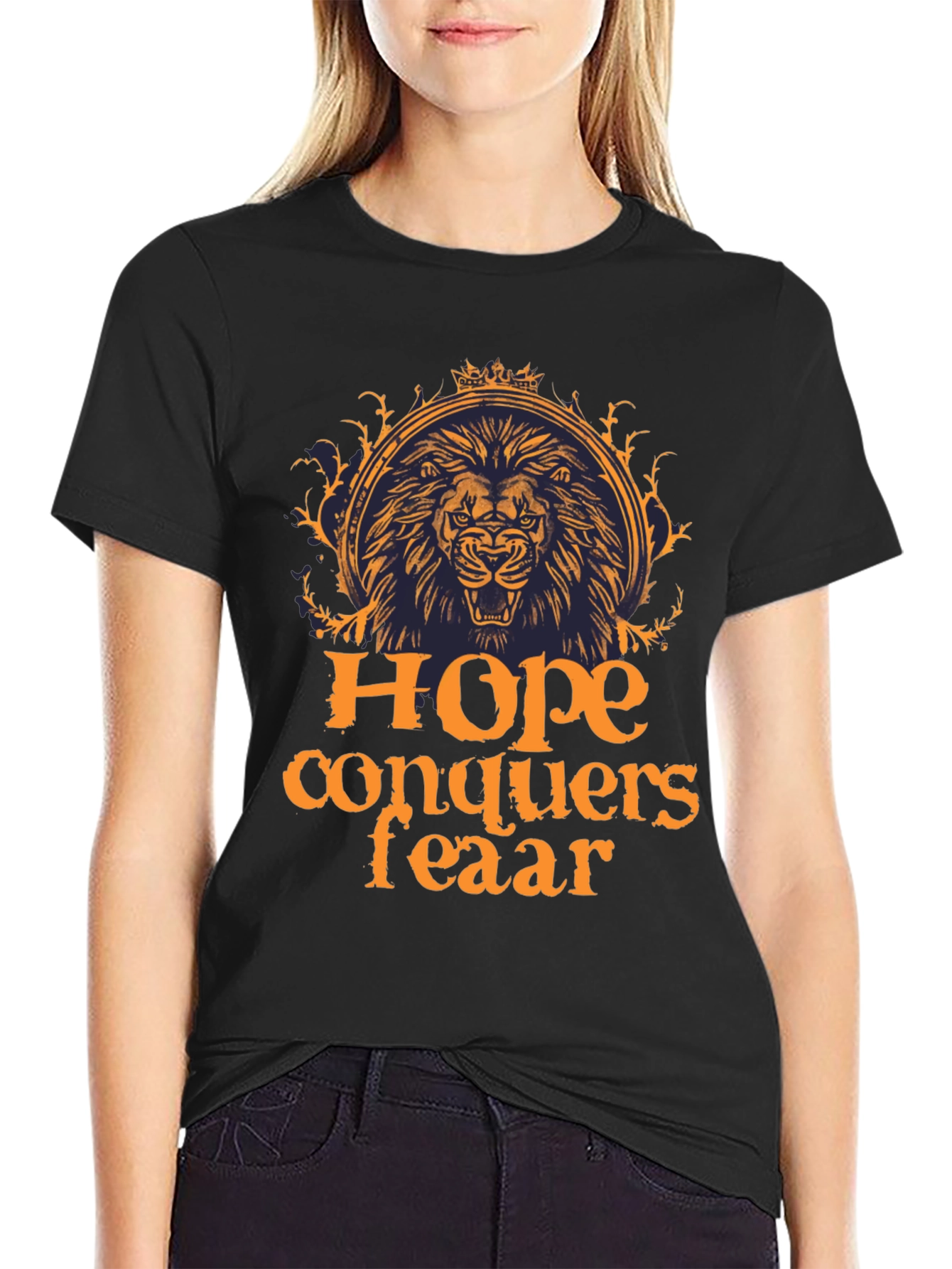 Hope Conquers Fear Lion Graphic Tee - Black